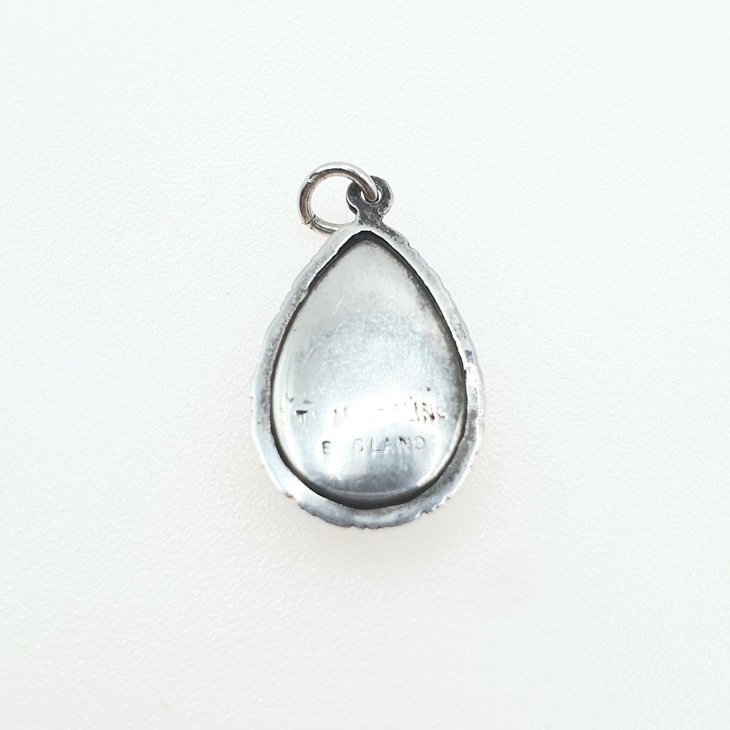 Antique Art Deco Sterling Silver Butterfly Wing Pendant Hand Painted Beach Scene Morpho Blue Insect Bug Necklace Jewelry Jewellery Womens