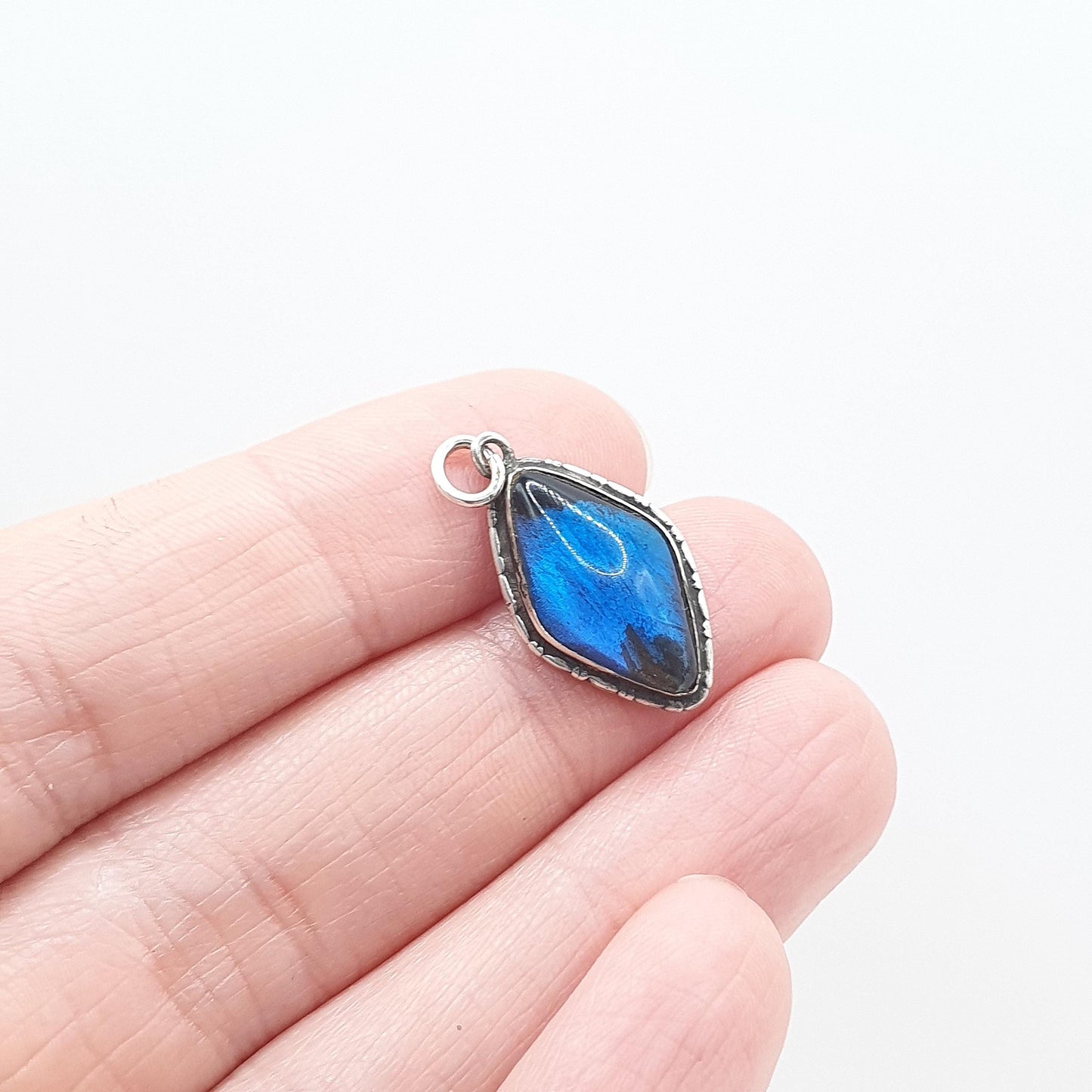 Antique Art Deco Sterling Silver Butterfly Wing Pendant Morpho Blue Kite Shape Insect Bug Womens Necklace Jewelry Jewellery