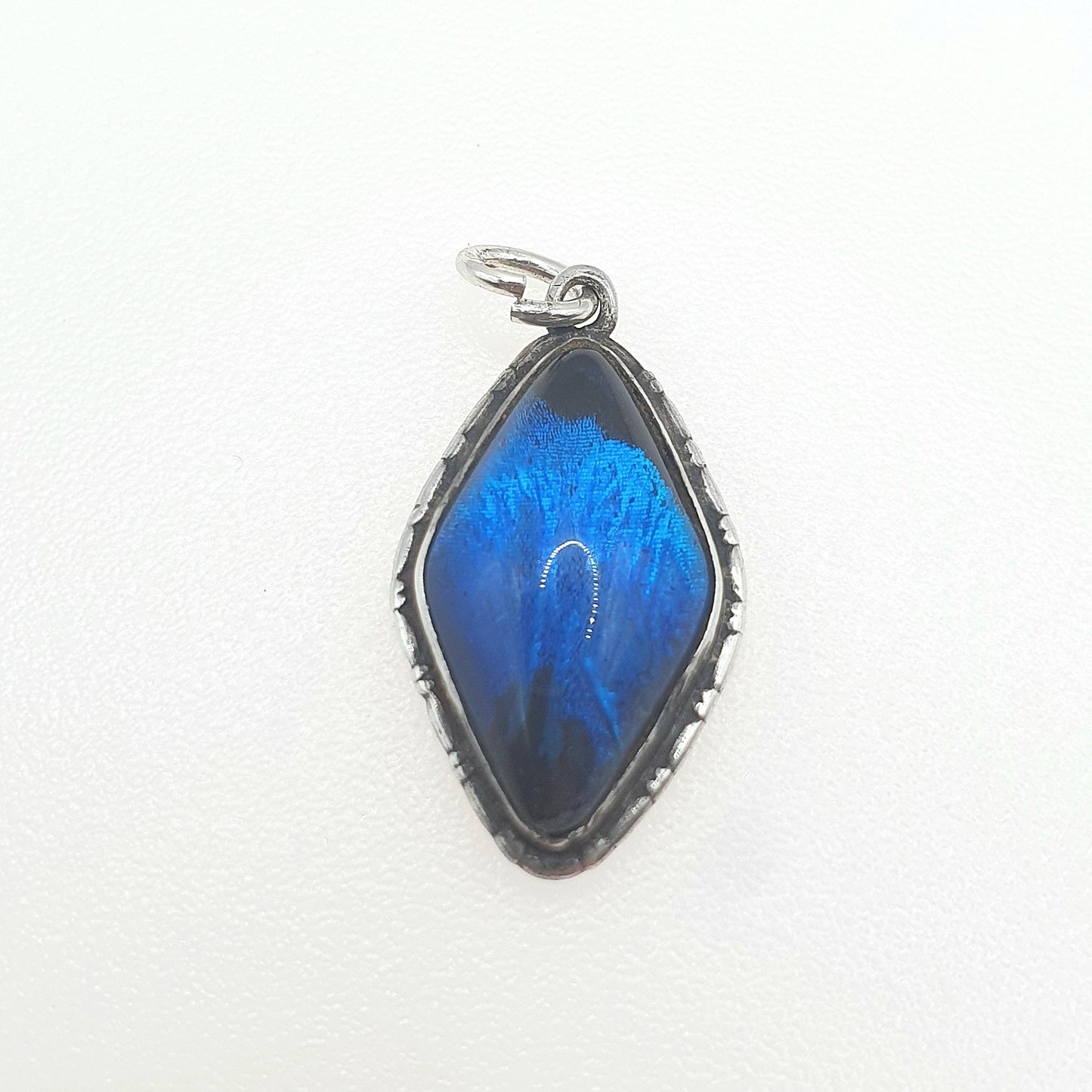 Antique Art Deco Sterling Silver Butterfly Wing Pendant Morpho Blue Kite Shape Insect Bug Womens Necklace Jewelry Jewellery