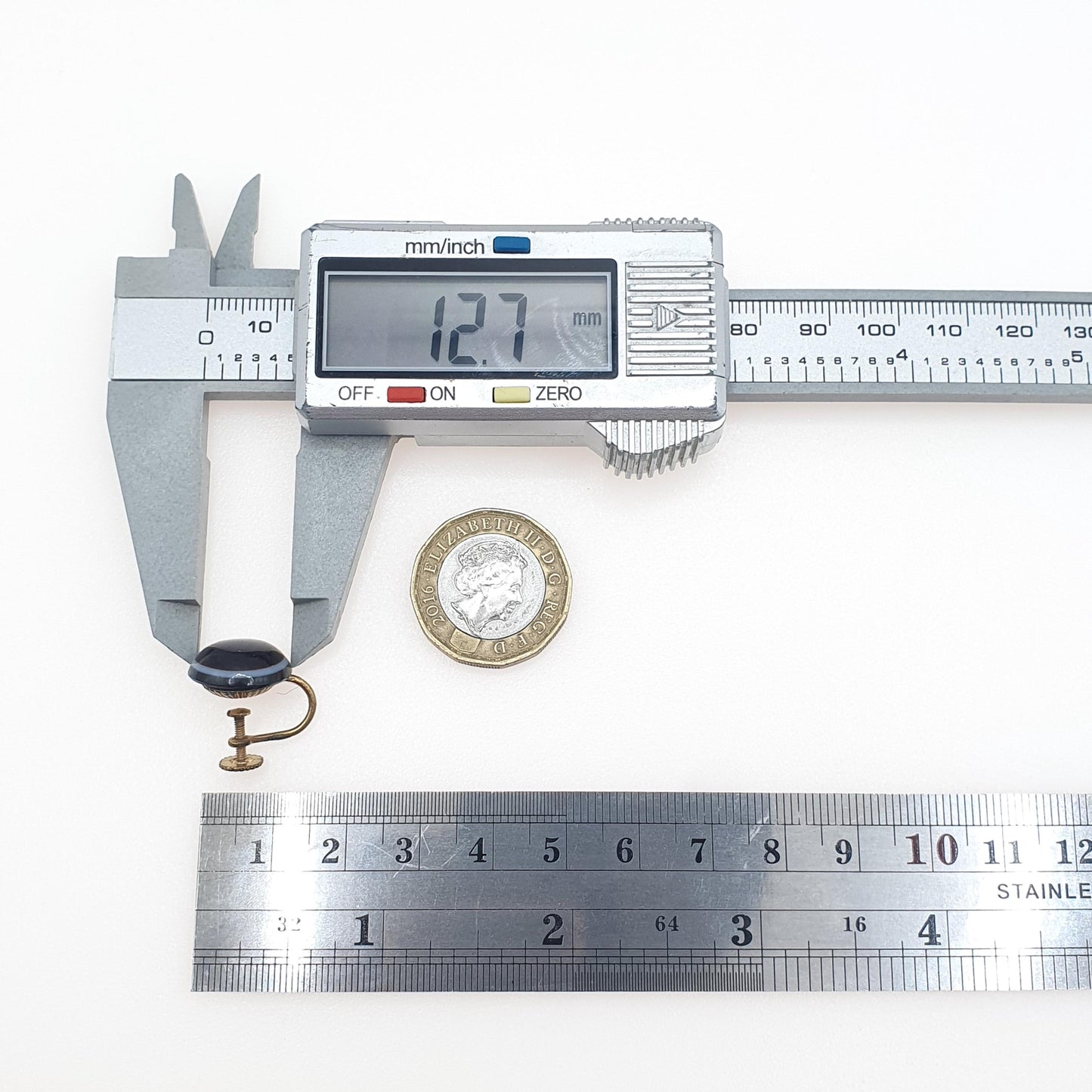 Antique Victorian Bulls Eye Agate Earrings Gold Gilt Genuine Quartz Gemstone Screw Back  Jewelry Jewellery Womens