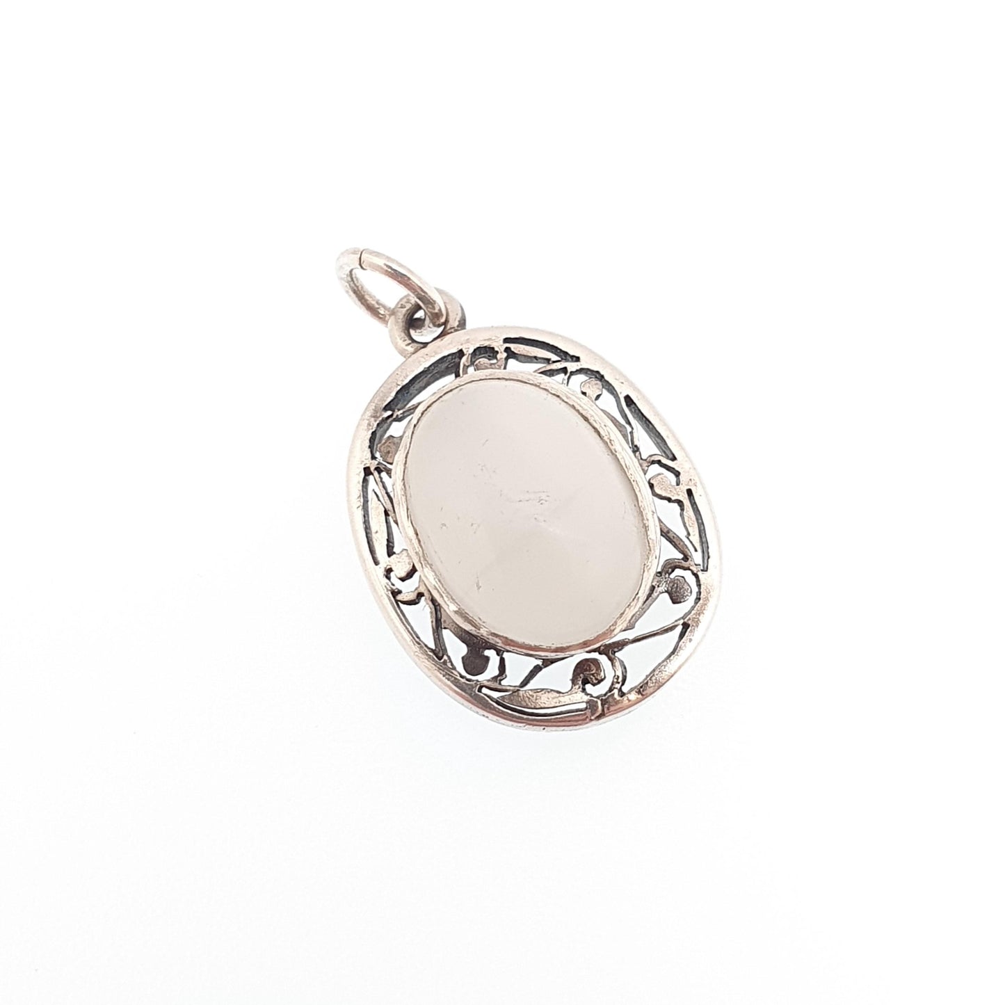 Antique Moonstone Solid Silver Necklace Pendant Bernard Instone Style White Cabochon Cut Gemstone Adularescence Jewelry Jewellery