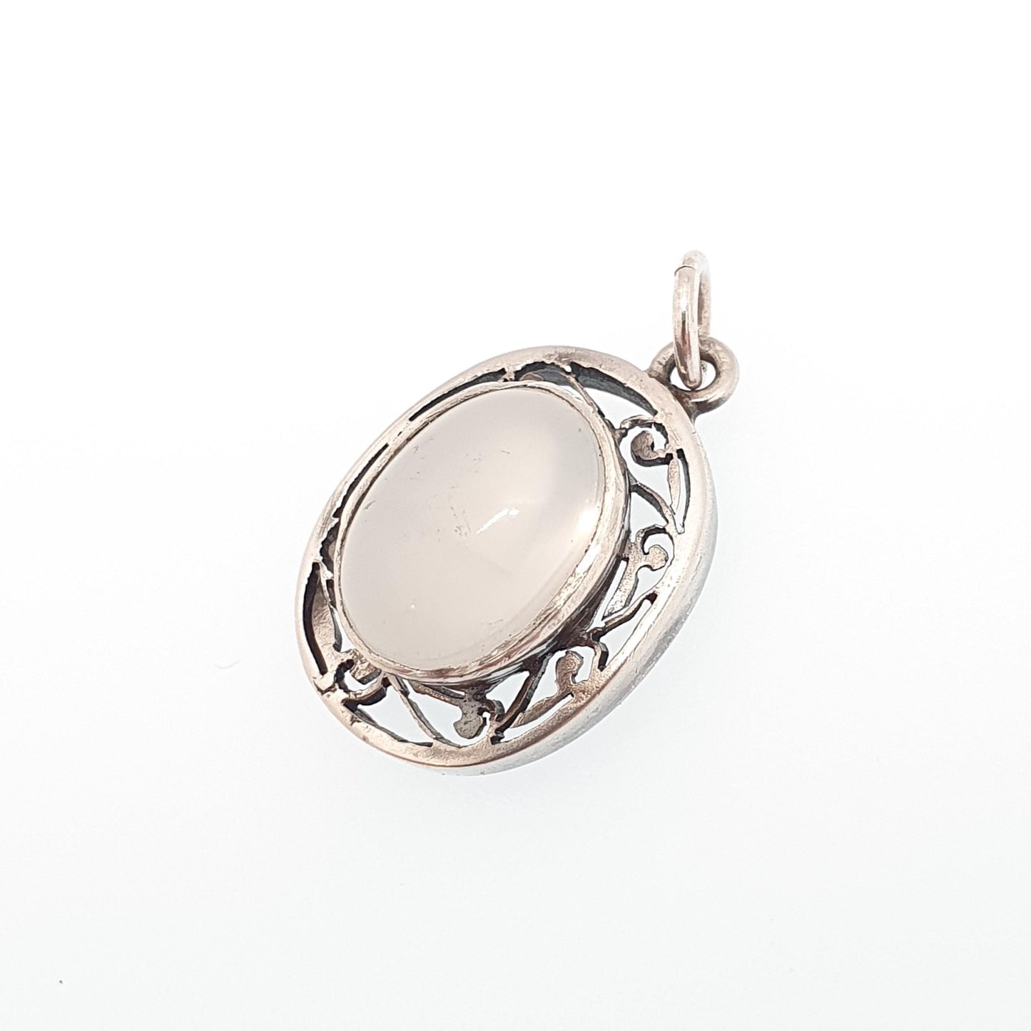 Antique Moonstone Solid Silver Necklace Pendant Bernard Instone Style White Cabochon Cut Gemstone Adularescence Jewelry Jewellery