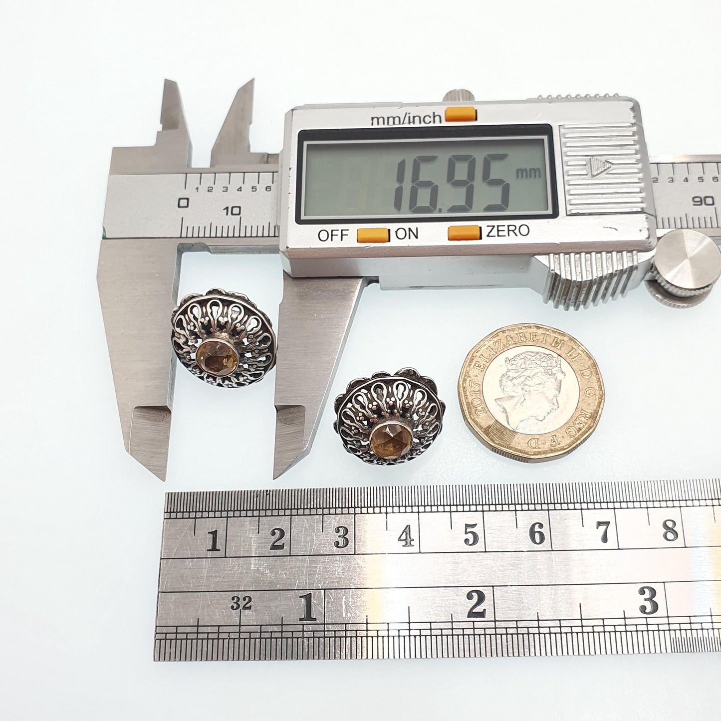 Antique Natural Citrine Solid Silver Earrings Austro Hungarian Large Stud Genuine Gemstone Vintage Jewellery Jewelry