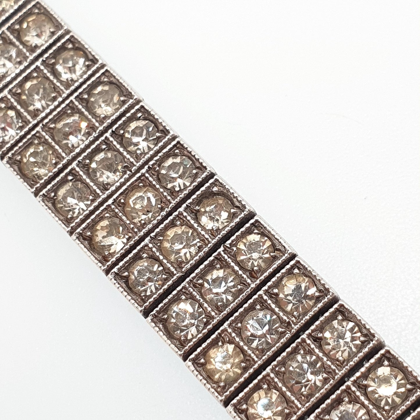 Antique Sterling Silver Diamond Paste Bracelet Art Deco Square Link Genuine 1920s Vintage Sparkly Cocktail Womens Jewelry Jewellery