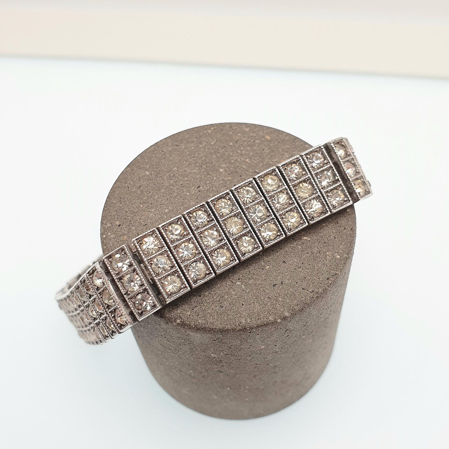 Antique Sterling Silver Diamond Paste Bracelet Art Deco Square Link Genuine 1920s Vintage Sparkly Cocktail Womens Jewelry Jewellery