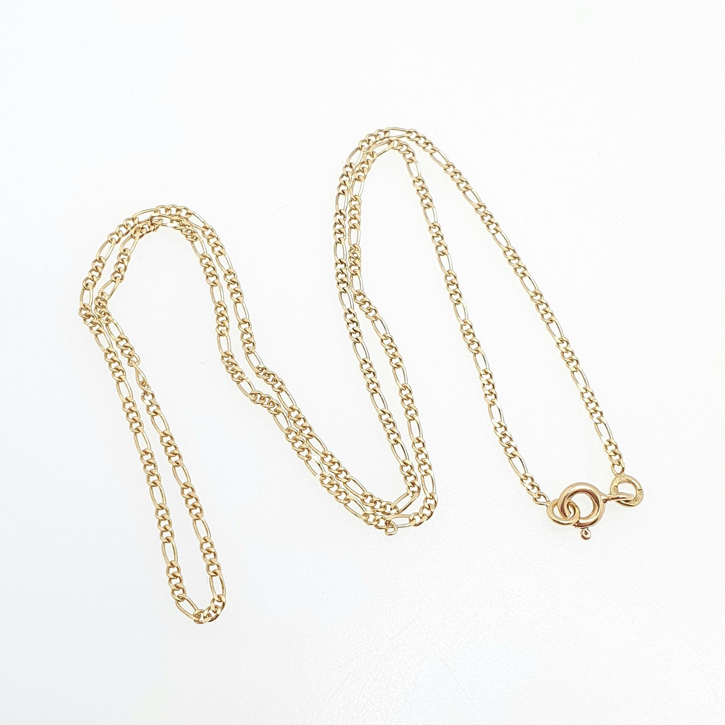 Vintage 18k 18ct Gold Chain Necklace Figaro Link Curb 43cm 16.9" 3.02g Yellow Solid 18 Carat Mens Womens Jewelry Jewellery