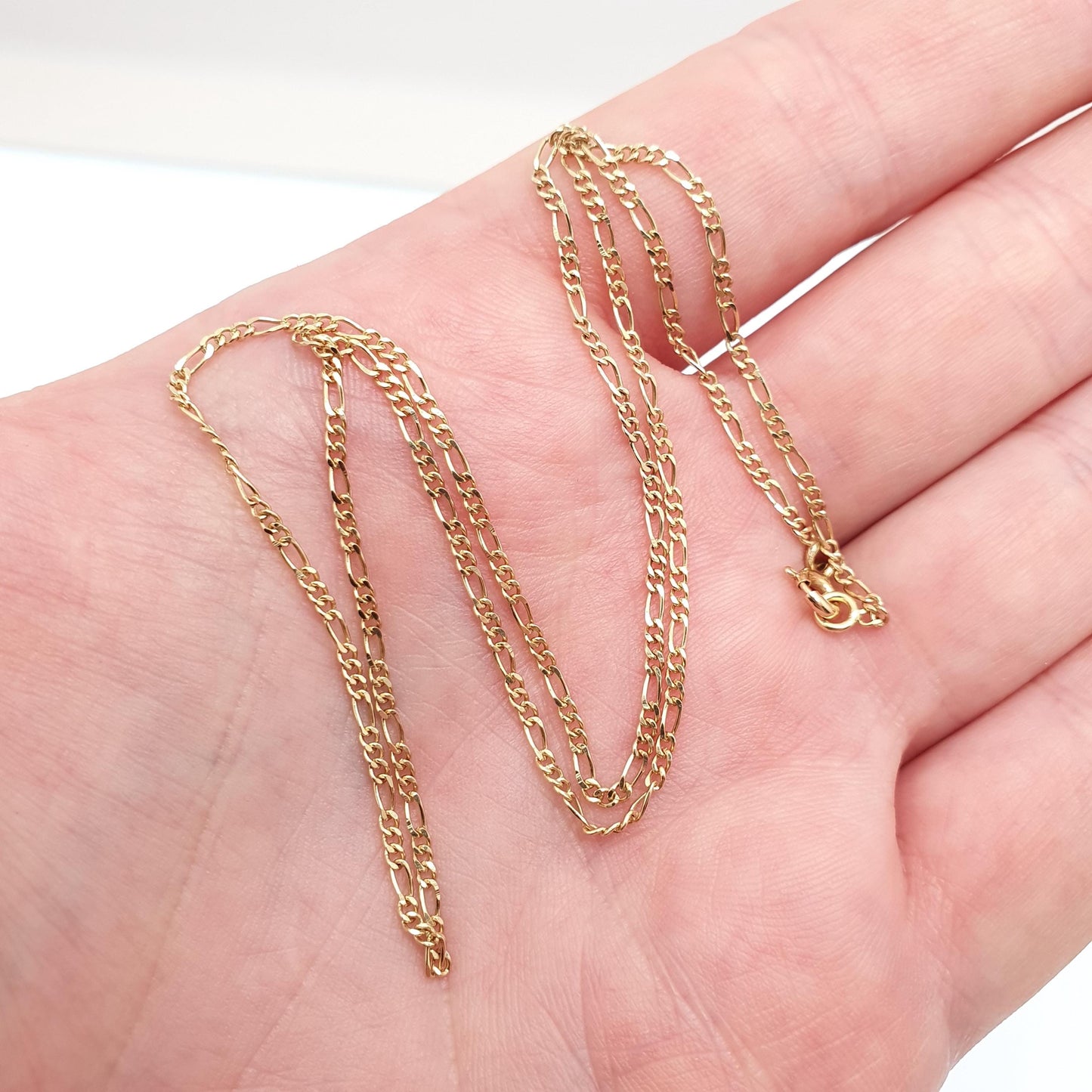 Vintage 18k 18ct Gold Chain Necklace Figaro Link Curb 43cm 16.9" 3.02g Yellow Solid 18 Carat Mens Womens Jewelry Jewellery