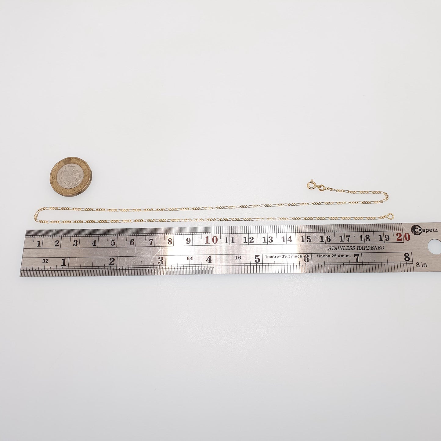 Vintage 18k 18ct Gold Chain Necklace Figaro Link Curb 43cm 16.9" 3.02g Yellow Solid 18 Carat Mens Womens Jewelry Jewellery