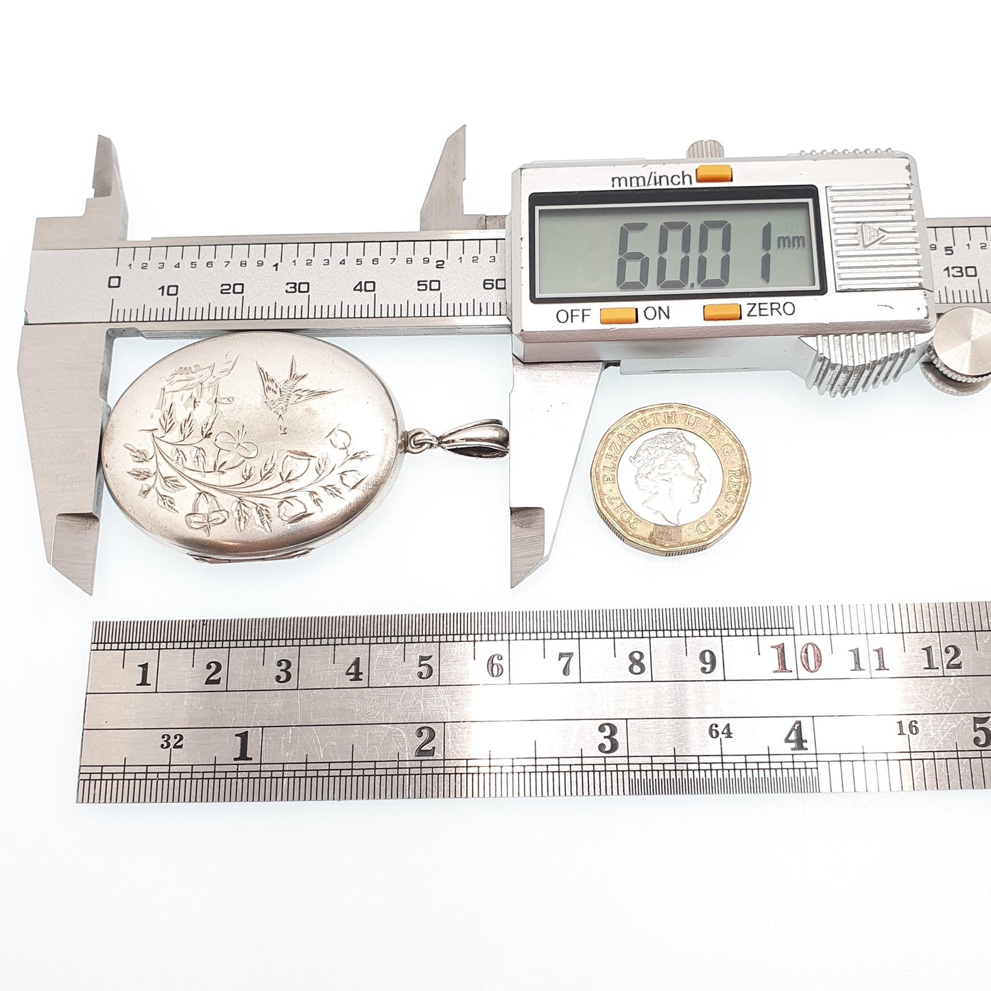 Antique Victorian Solid Silver Bird Locket Floral Flower Pendant Picture Photo Aesthetic Vintage Womens Jewelry Jewellery