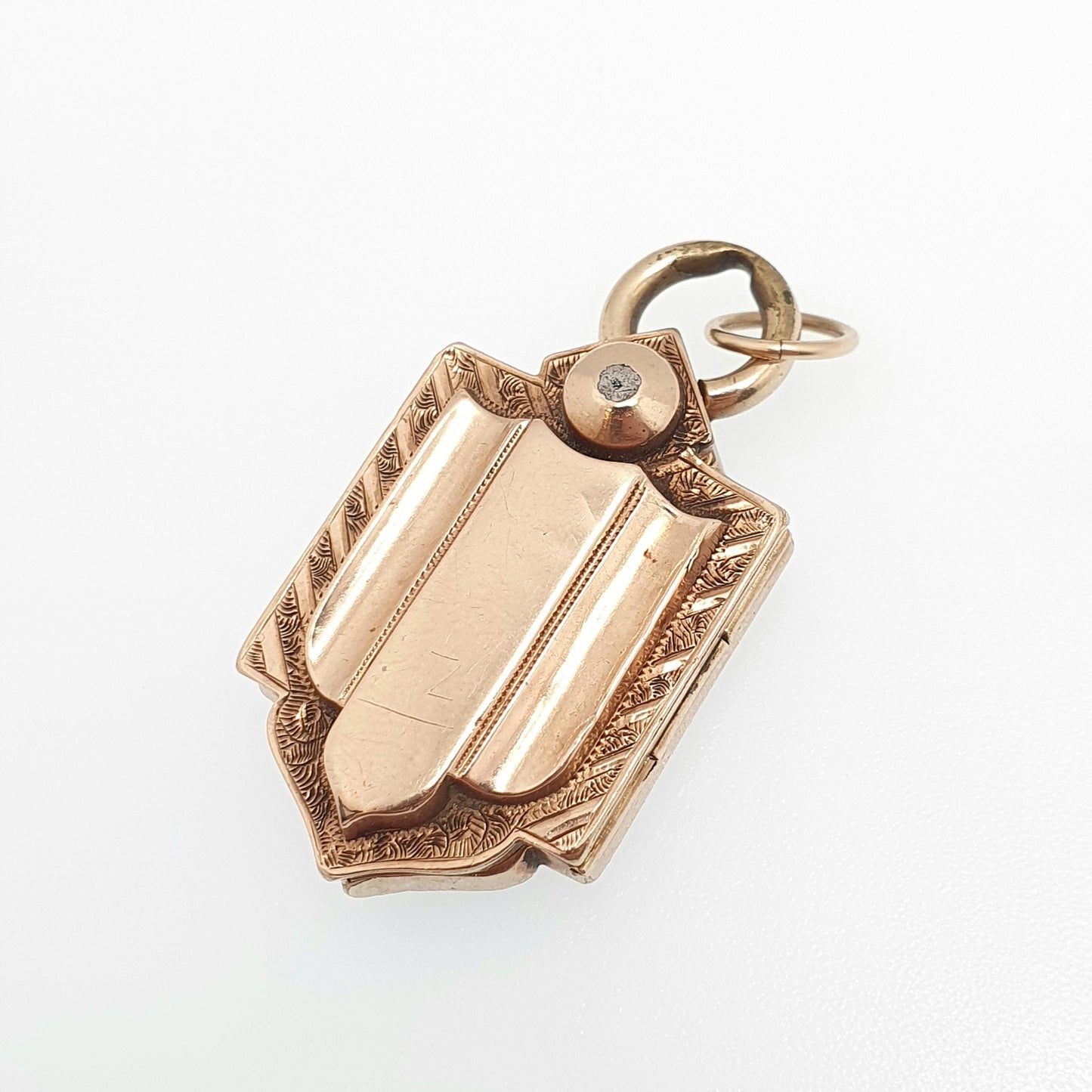 Antique Victorian 9ct Rose Gold Locket Shield Shape Large Pointed Pendant Solid 375 9k Front Back Vintage Jewelry Jewellery