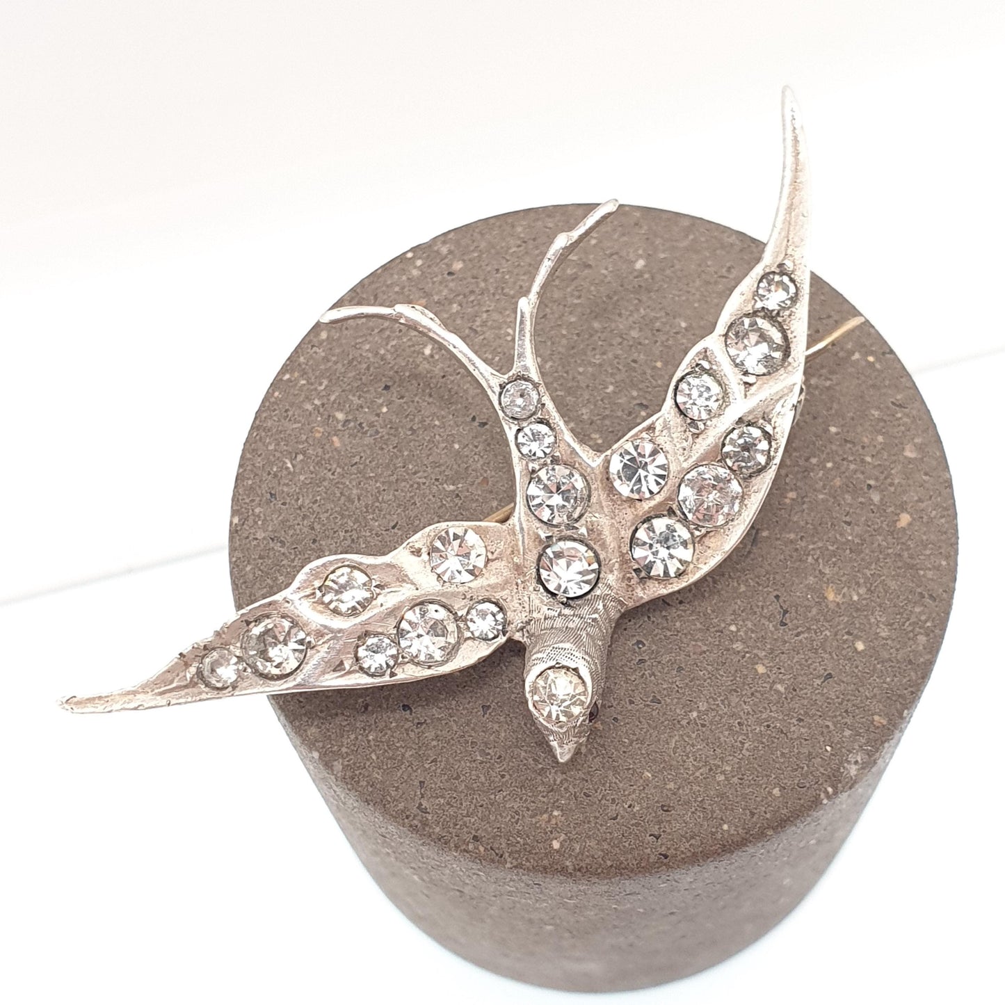 Antique Solid Silver Victorian Paste Bird Brooch Diamond Foiled Pastes Swallow Large Big Birds Vintage 1800s Parisian Diamond Company