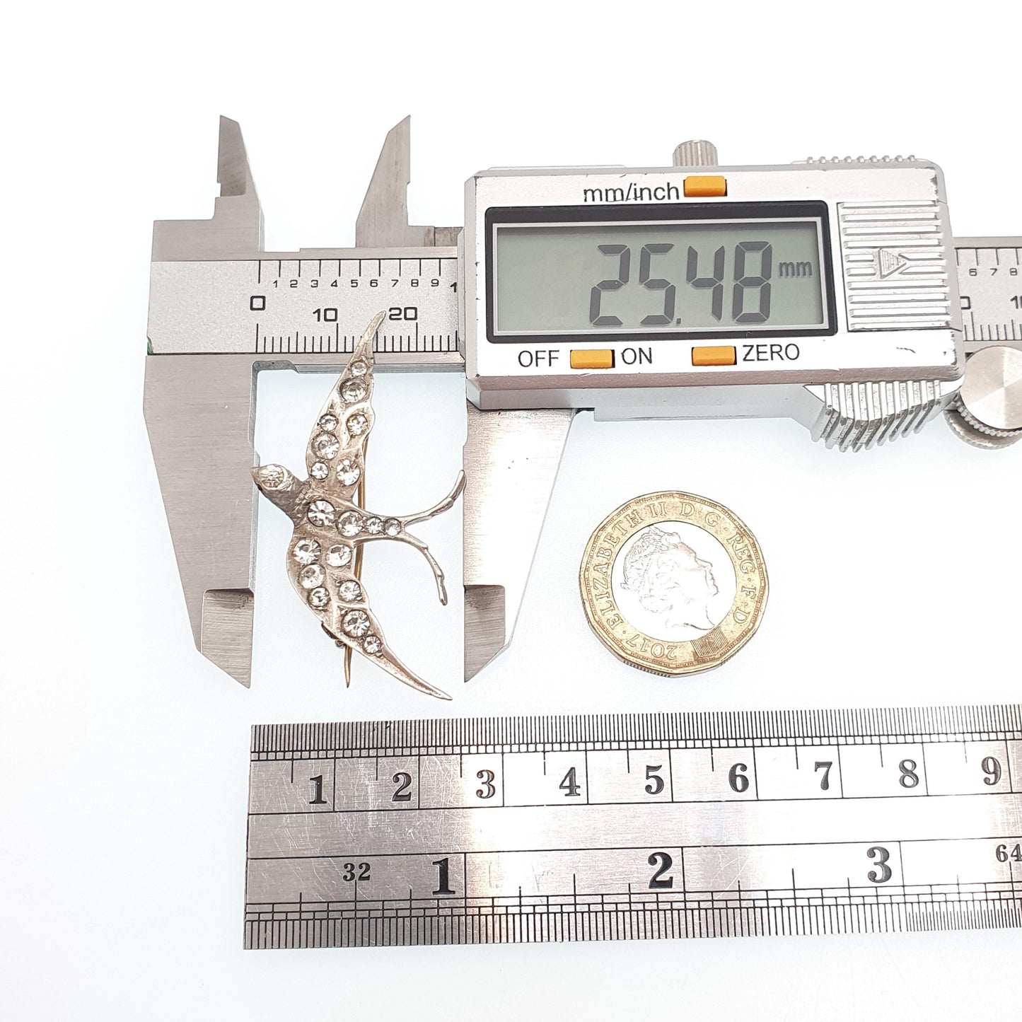 Antique Solid Silver Victorian Paste Bird Brooch Diamond Foiled Pastes Swallow Large Big Birds Vintage 1800s Parisian Diamond Company