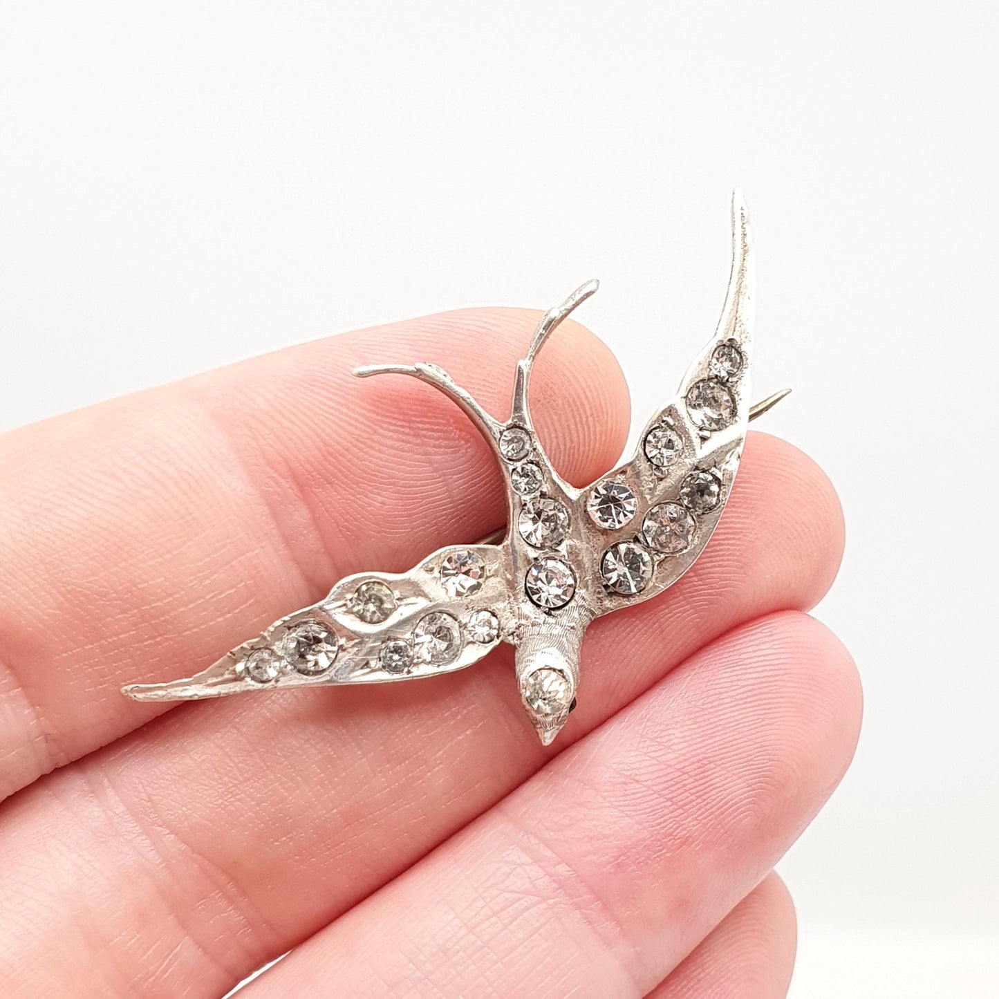 Antique Solid Silver Victorian Paste Bird Brooch Diamond Foiled Pastes Swallow Large Big Birds Vintage 1800s Parisian Diamond Company