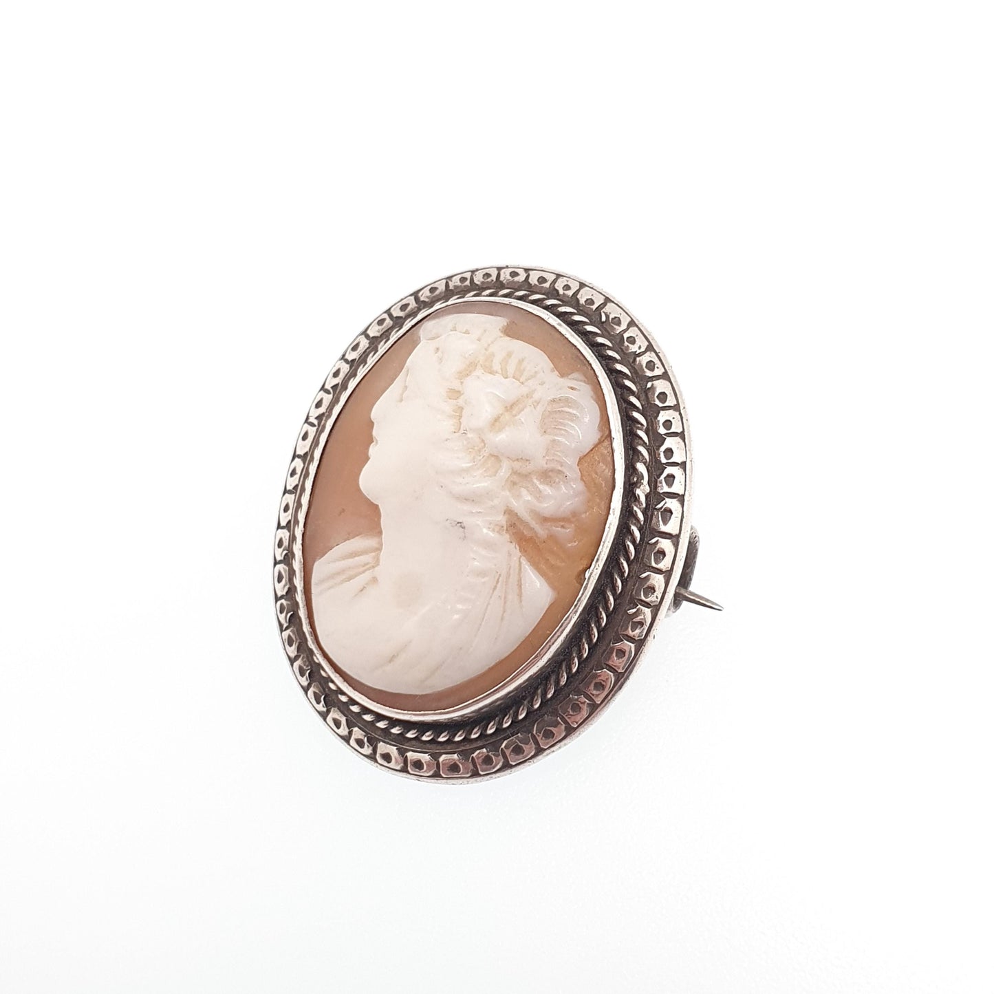 Antique Victorian Cameo Solid Silver Brooch Shell Hand Engraved Vintage 1800s Womens Jewelry Jewellery