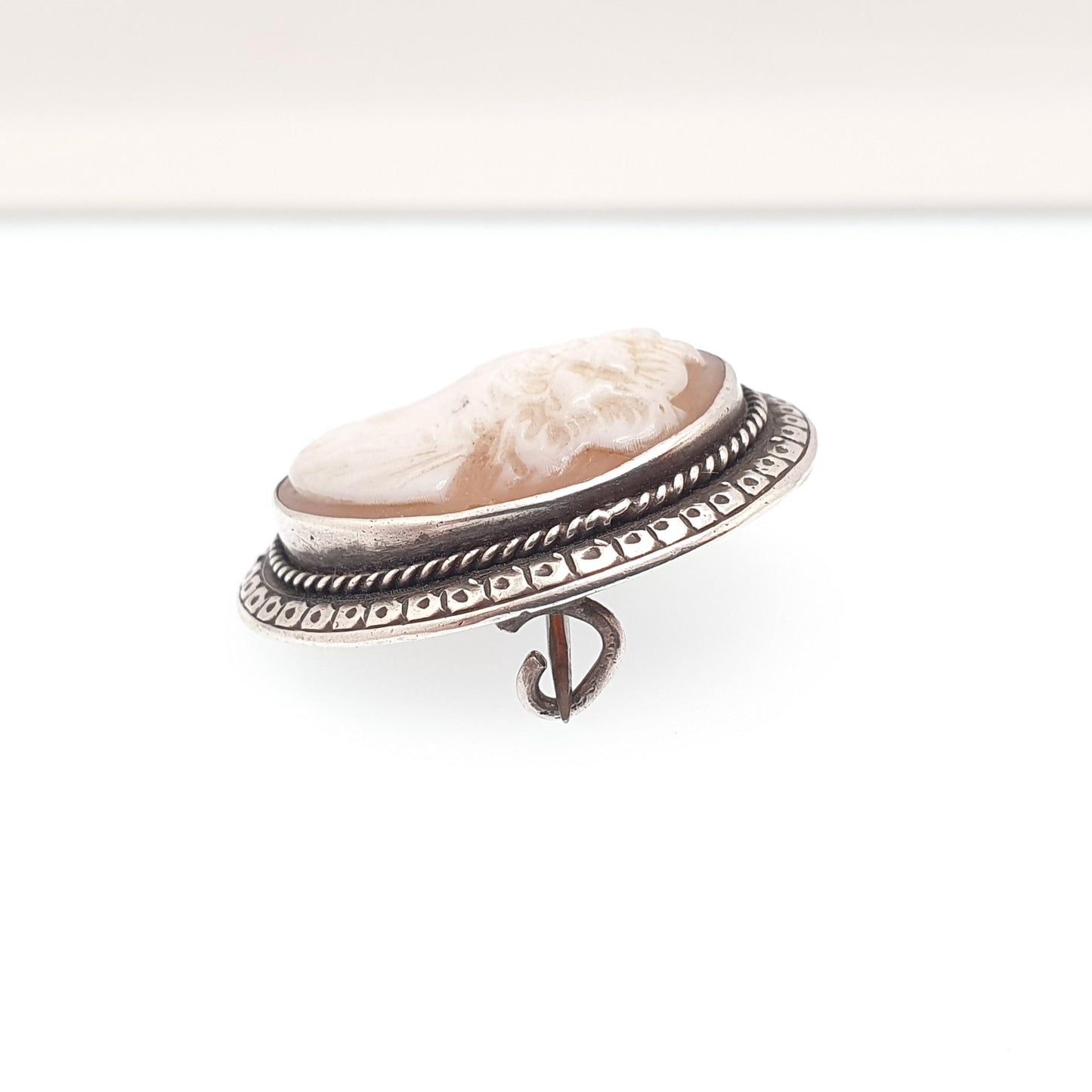 Antique Victorian Cameo Solid Silver Brooch Shell Hand Engraved Vintage 1800s Womens Jewelry Jewellery