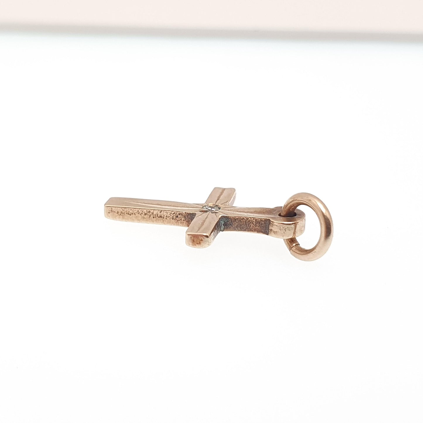 Vintage 9ct 9k Gold Crucifix Charm Bracelet Cross Necklace Pendant CZ Diamond Simulant Solid 375 Christian Catholic Christ Small Tiny