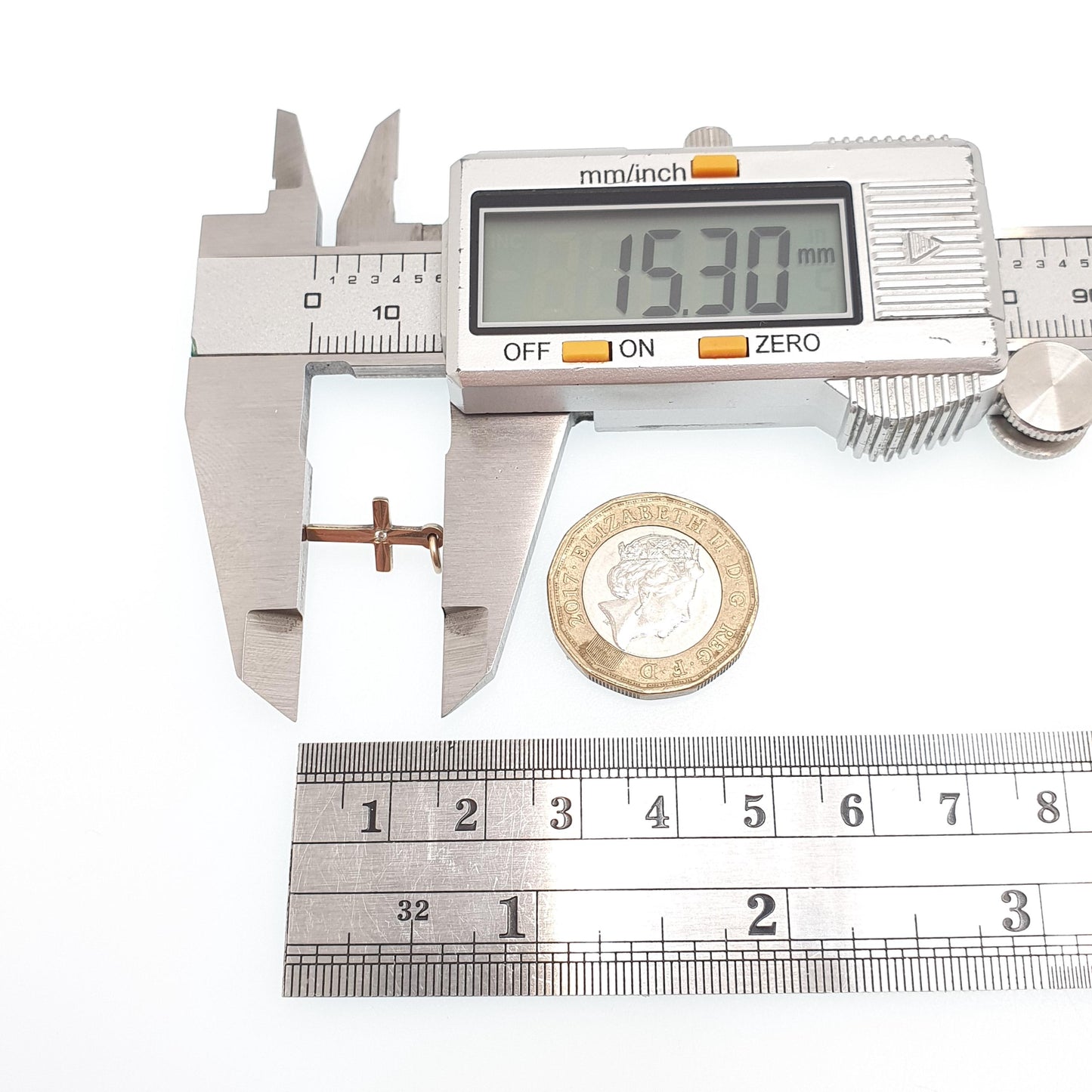 Vintage 9ct 9k Gold Crucifix Charm Bracelet Cross Necklace Pendant CZ Diamond Simulant Solid 375 Christian Catholic Christ Small Tiny