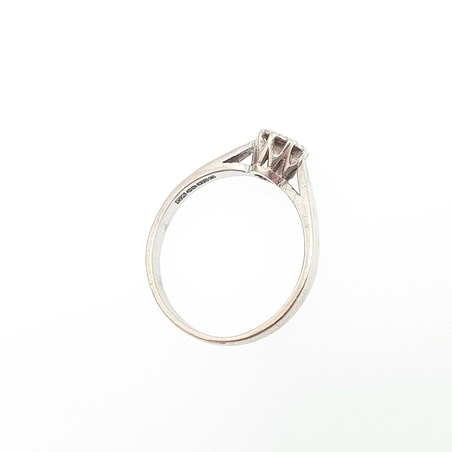 Vintage 9ct Gold Diamond Ring Solitaire Star Setting Solid 9k 375 9kt Natural Gemstone White Gold Gift Womens Jewelry Jewellery