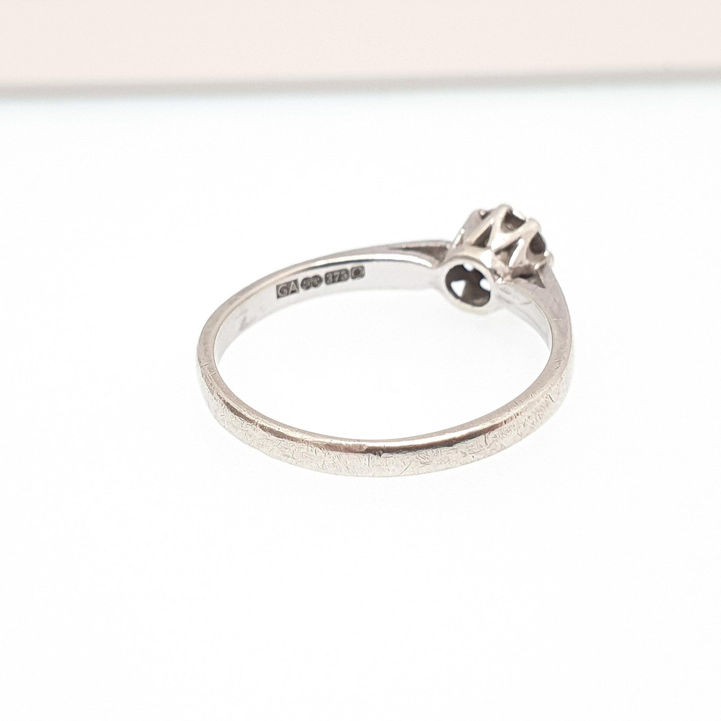 Vintage 9ct Gold Diamond Ring Solitaire Star Setting Solid 9k 375 9kt Natural Gemstone White Gold Gift Womens Jewelry Jewellery