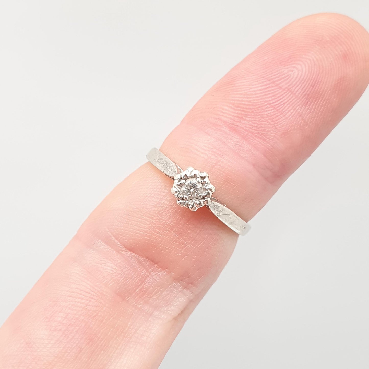 Vintage 9ct Gold Diamond Ring Solitaire Star Setting Solid 9k 375 9kt Natural Gemstone White Gold Gift Womens Jewelry Jewellery