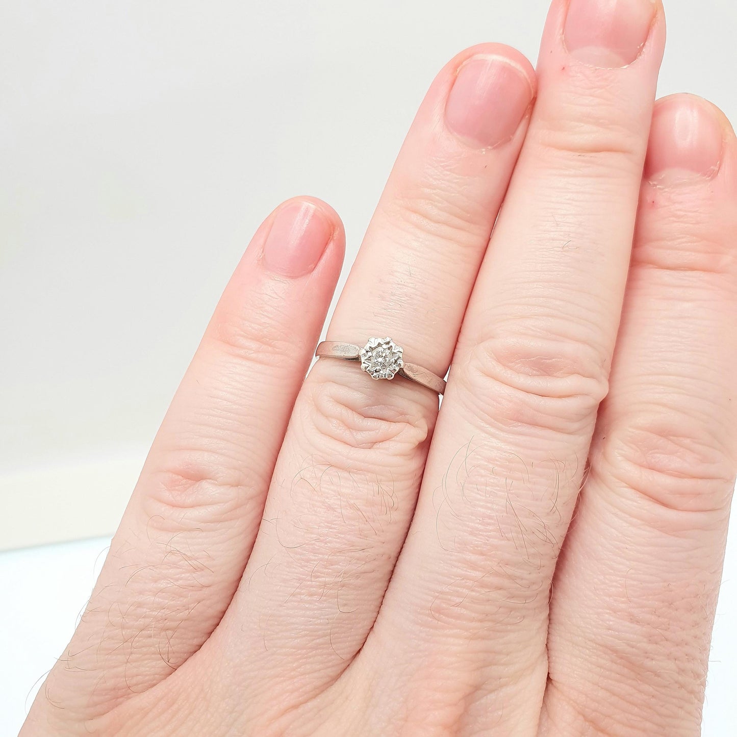 Vintage 9ct Gold Diamond Ring Solitaire Star Setting Solid 9k 375 9kt Natural Gemstone White Gold Gift Womens Jewelry Jewellery