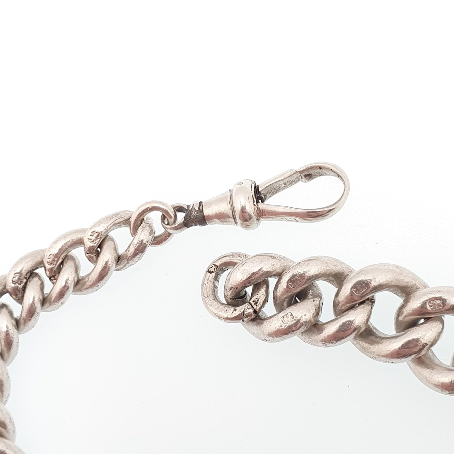 Antique Victorian Sterling Silver Albert Chain Bracelet Heavy Large Big 1891 Hallmark Curb Link Graduating Dog Clip 55.88g 22cm 8.6" Womens