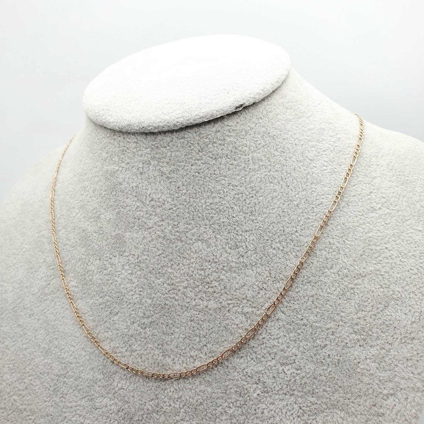 Vintage 9k 9ct 375 Gold Figaro Link Chain Necklace 46cm 18.1" 1.27g Solid 9 Carat Curb Links Yellow Womens Mens Jewellery Jewelry