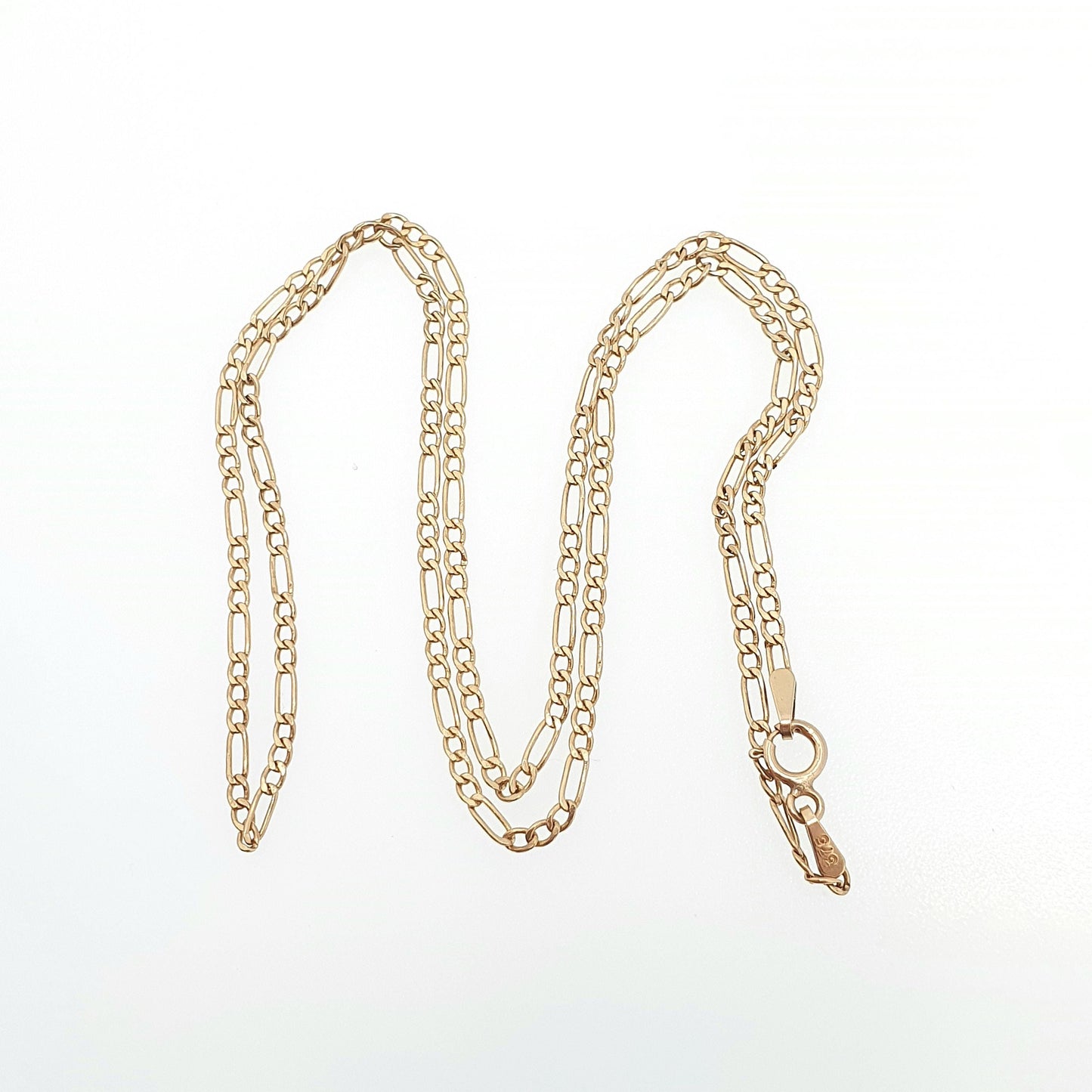 Vintage 9k 9ct 375 Gold Figaro Link Chain Necklace 46cm 18.1" 1.27g Solid 9 Carat Curb Links Yellow Womens Mens Jewellery Jewelry