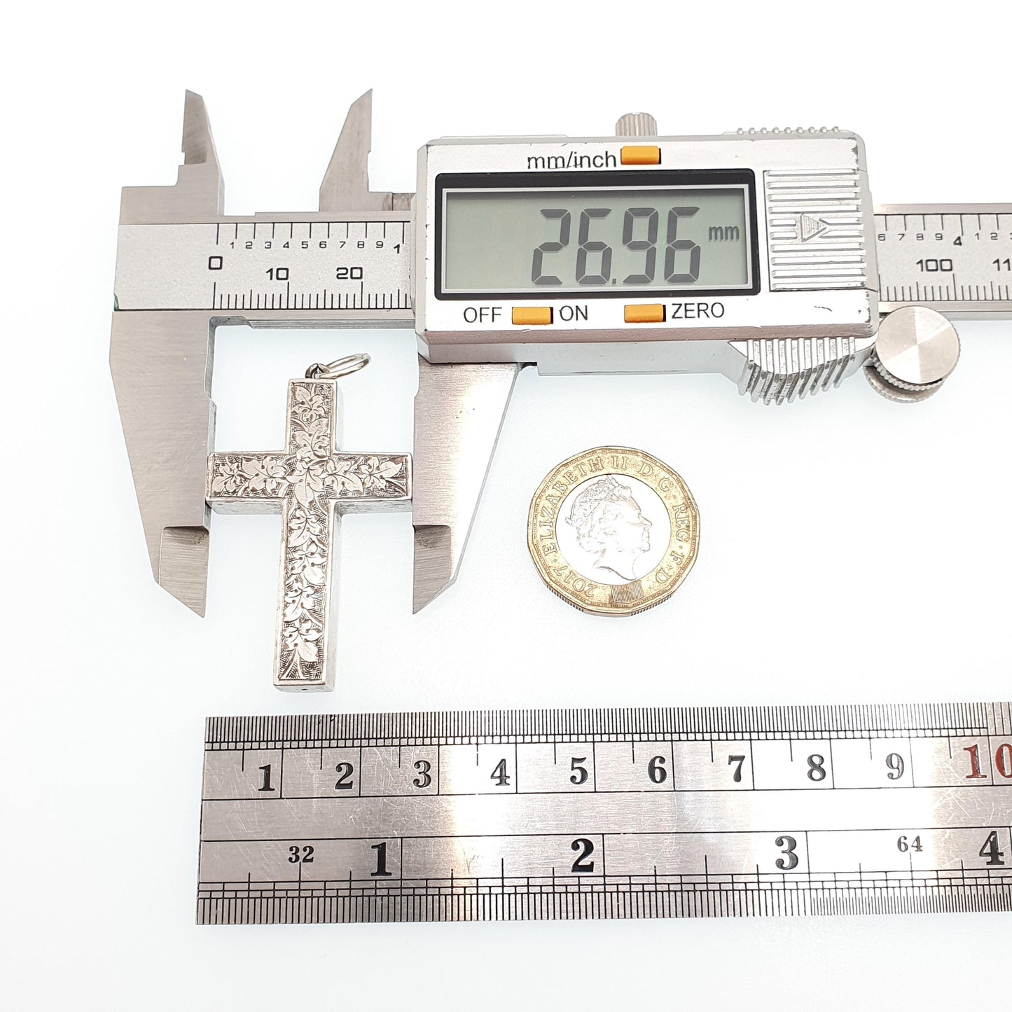 Antique Victorian Solid Silver Crucifix Necklace Pendant Hand Engraved Thick Chunky Catholic Christian Jewelry Vintage Womens