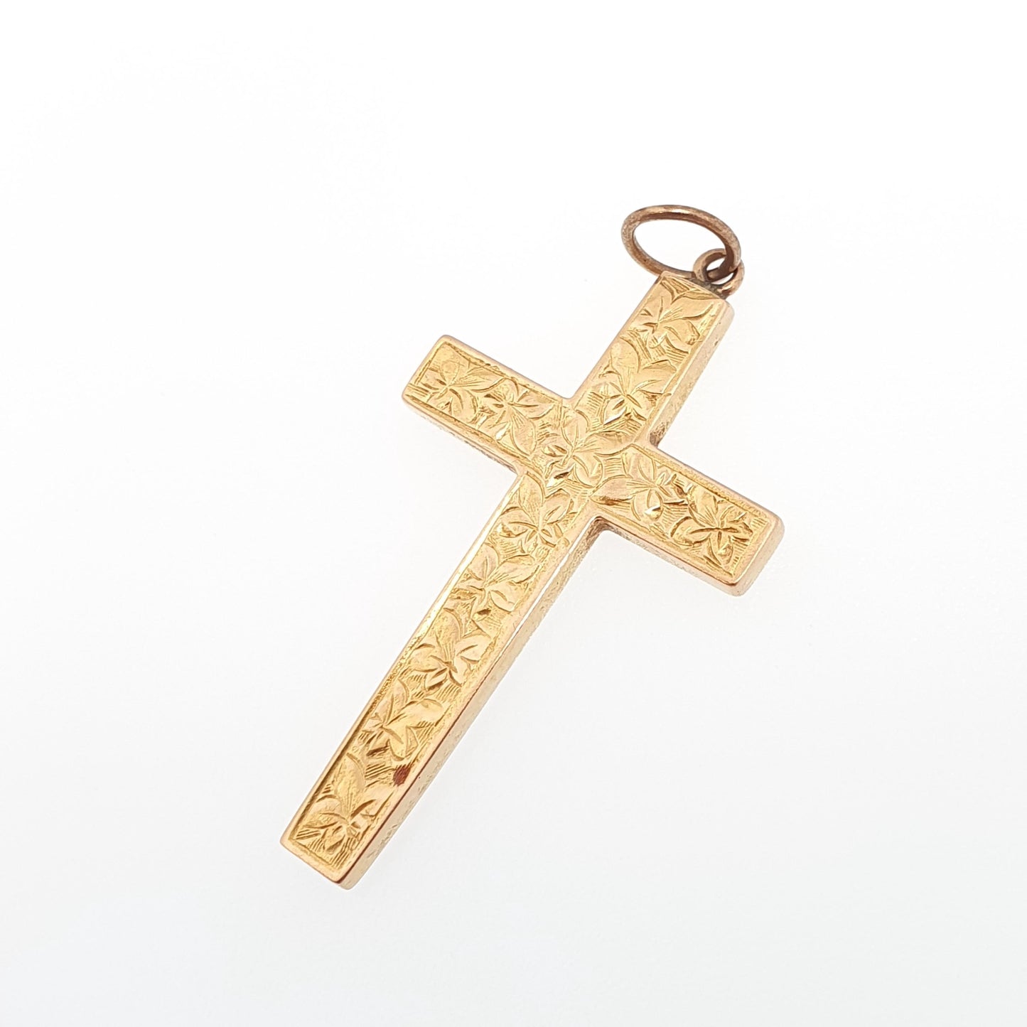 Antique 15ct Gold Crucifix Pendant Victorian Cross Necklace 1899 Hallmark 15kt 625 Yellow Engraved Vintage Jewellery Jewelry