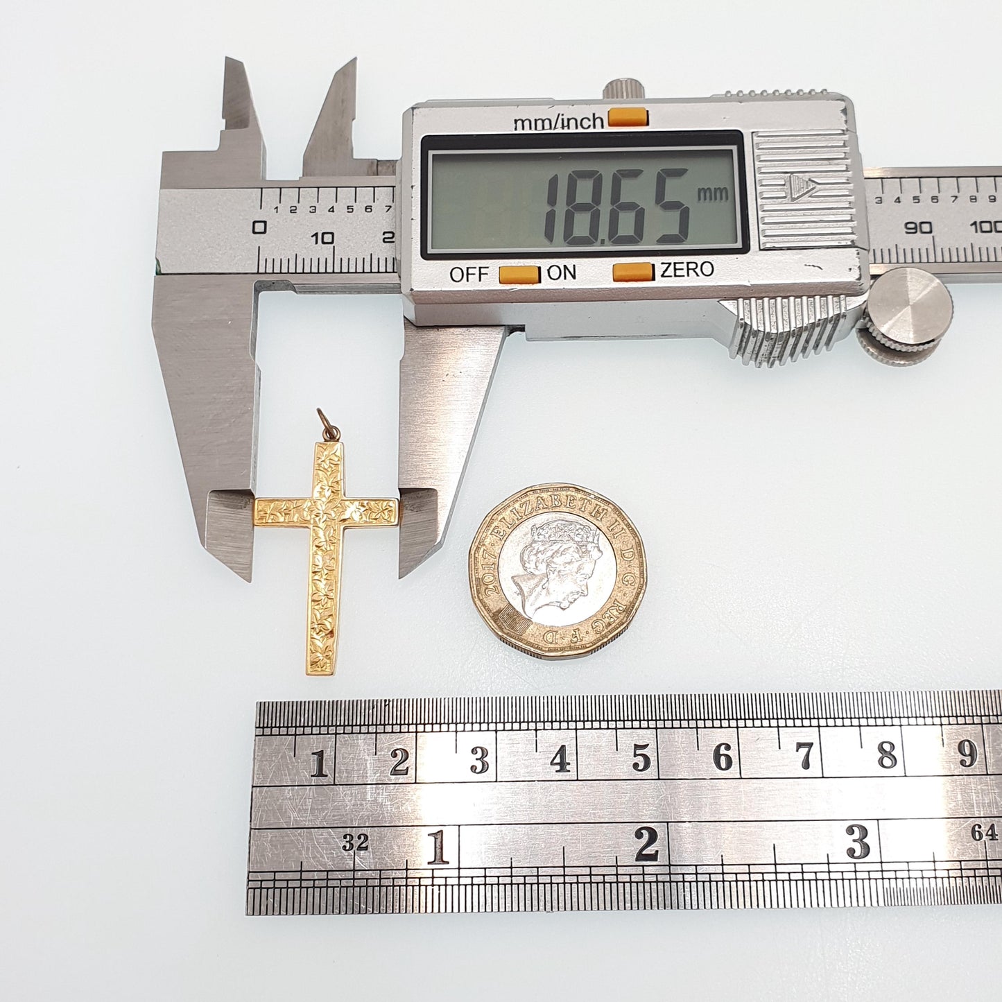 Antique 15ct Gold Crucifix Pendant Victorian Cross Necklace 1899 Hallmark 15kt 625 Yellow Engraved Vintage Jewellery Jewelry