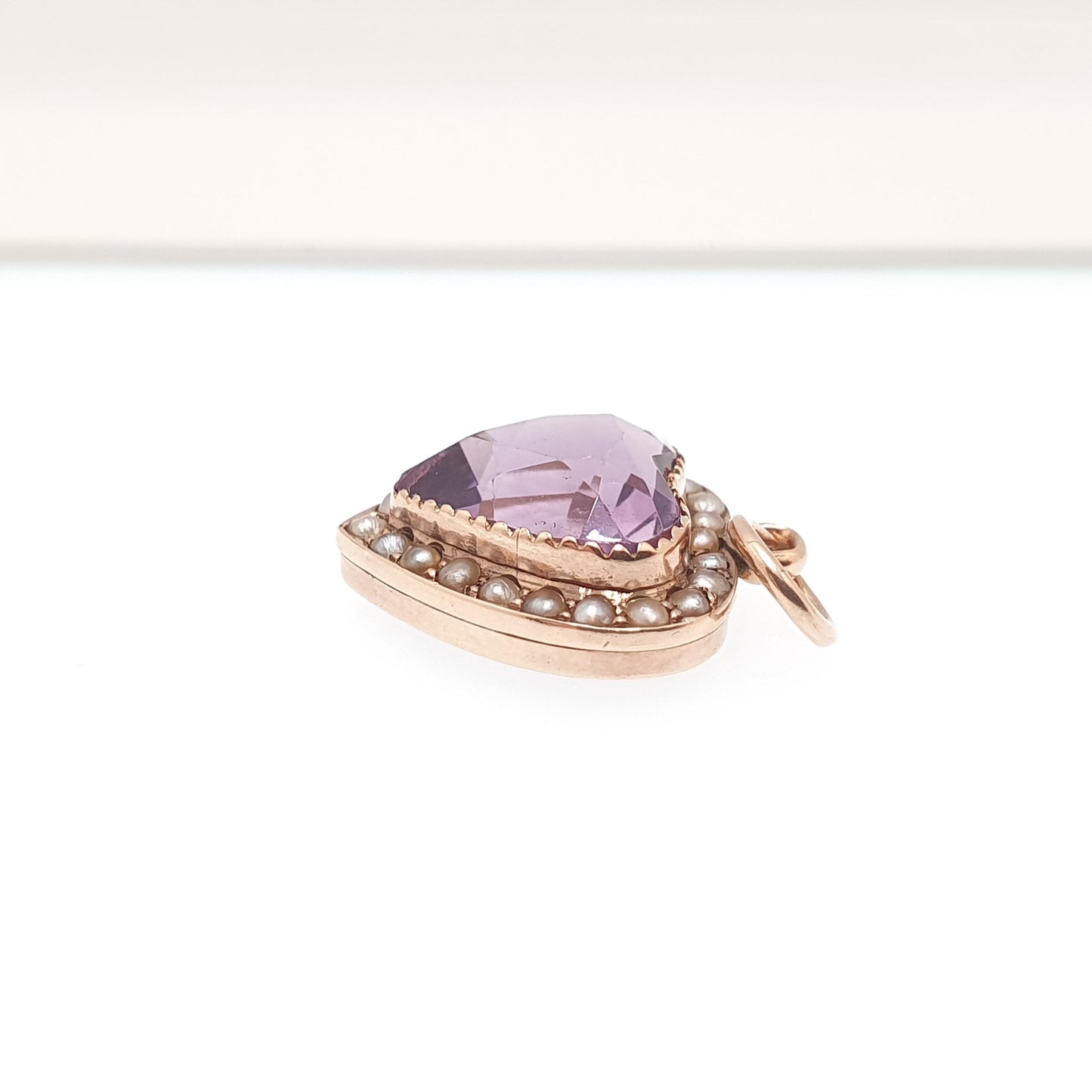 Antique Victorian 9ct Gold Amethyst Heart Pendant Seed Pearl Necklace Puffer Heart Cut Solid 9k 375 9kt Jewelry Jewellery