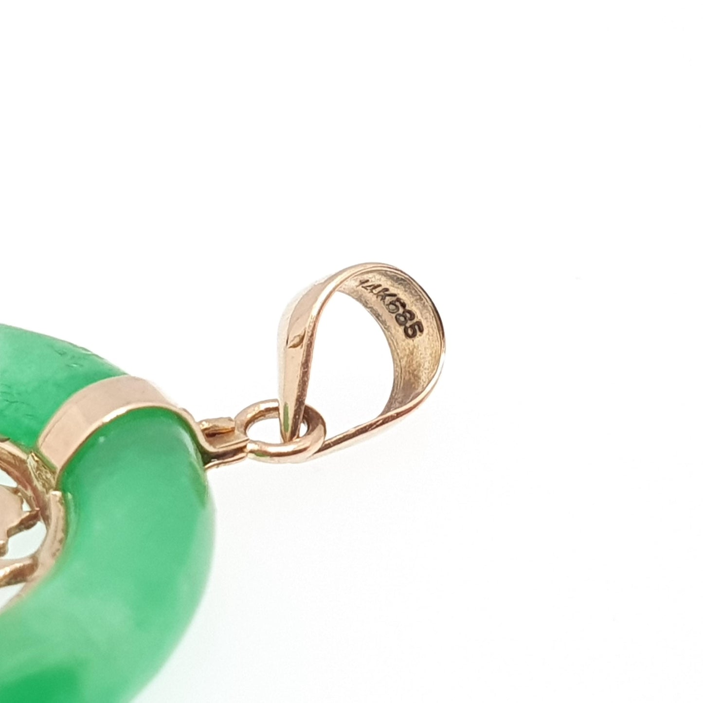 Vintage 14k Gold Chinese Dragon Necklace Green Jade Pendant China Solid 14kt 585 Jewelry Jewellery