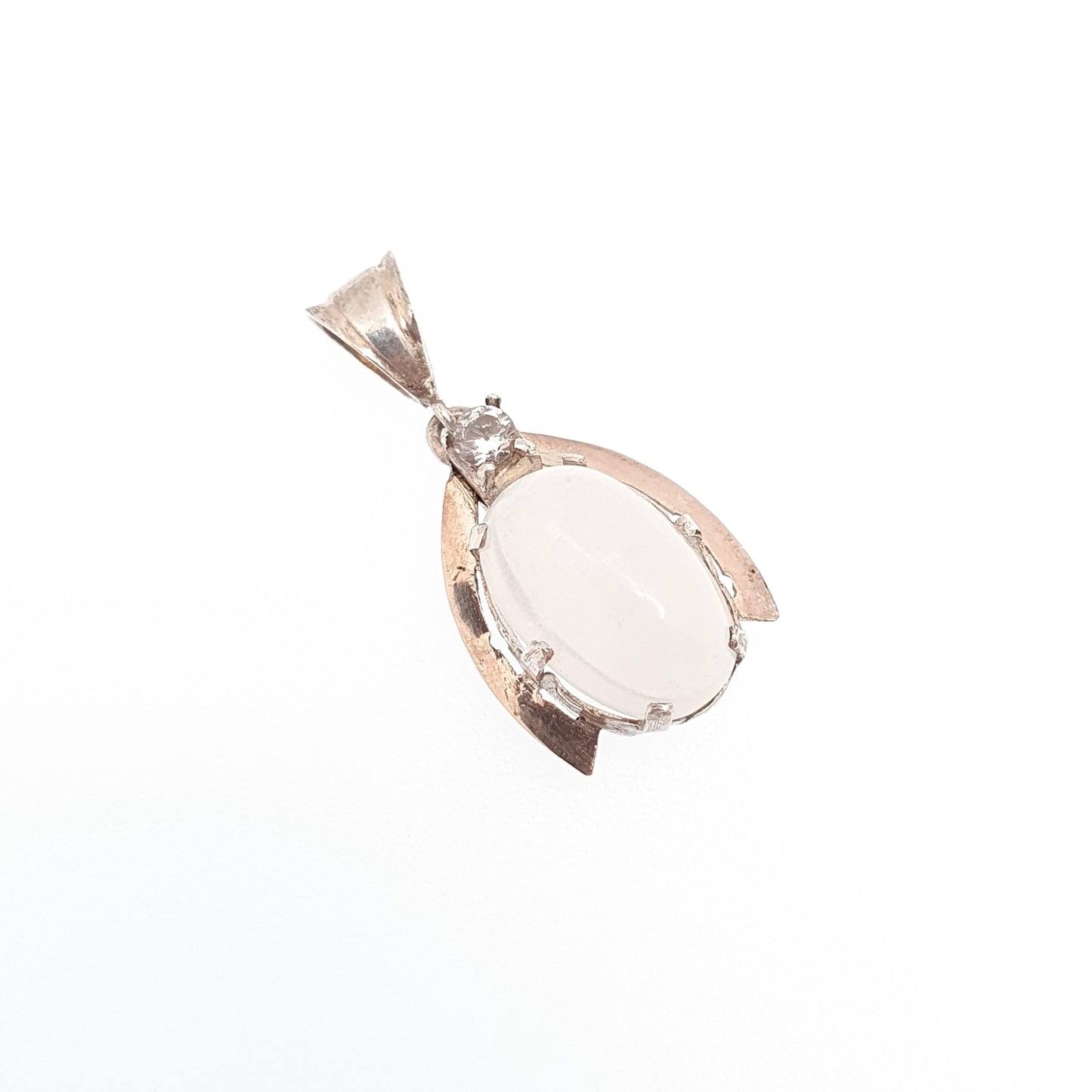 Antique Solid Silver Moonstone Wishbone Necklace Pendant Victorian Diamond Paste White Adularescence Jewelry Jewellery