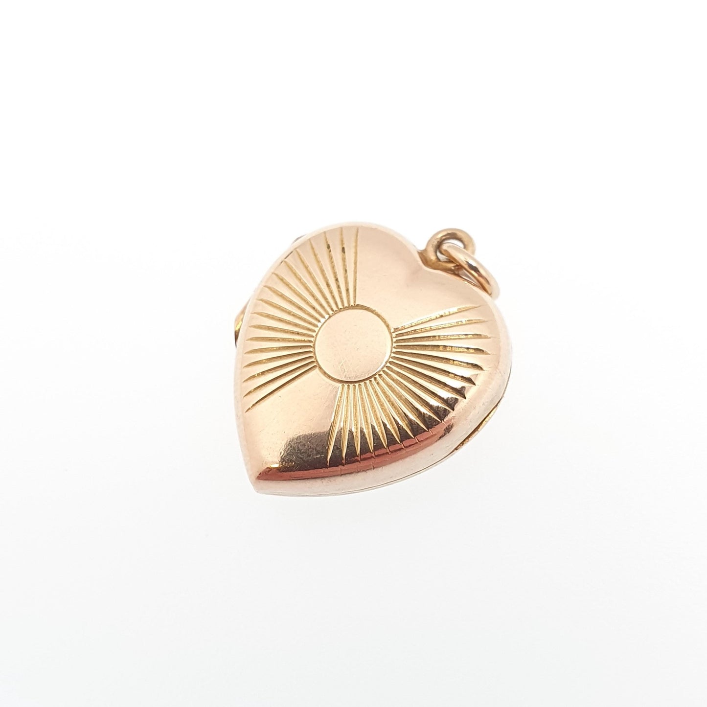 Antique 9ct 9k Gold Heart Locket Sunburst Art Deco Solid Yellow Gold Back & Front Engraved 1920s Necklace Photo Pendant Jewelry Jewellery