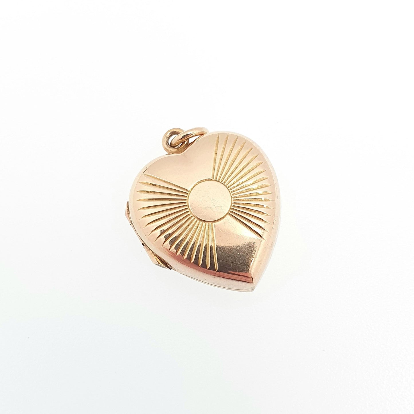 Antique 9ct 9k Gold Heart Locket Sunburst Art Deco Solid Yellow Gold Back & Front Engraved 1920s Necklace Photo Pendant Jewelry Jewellery