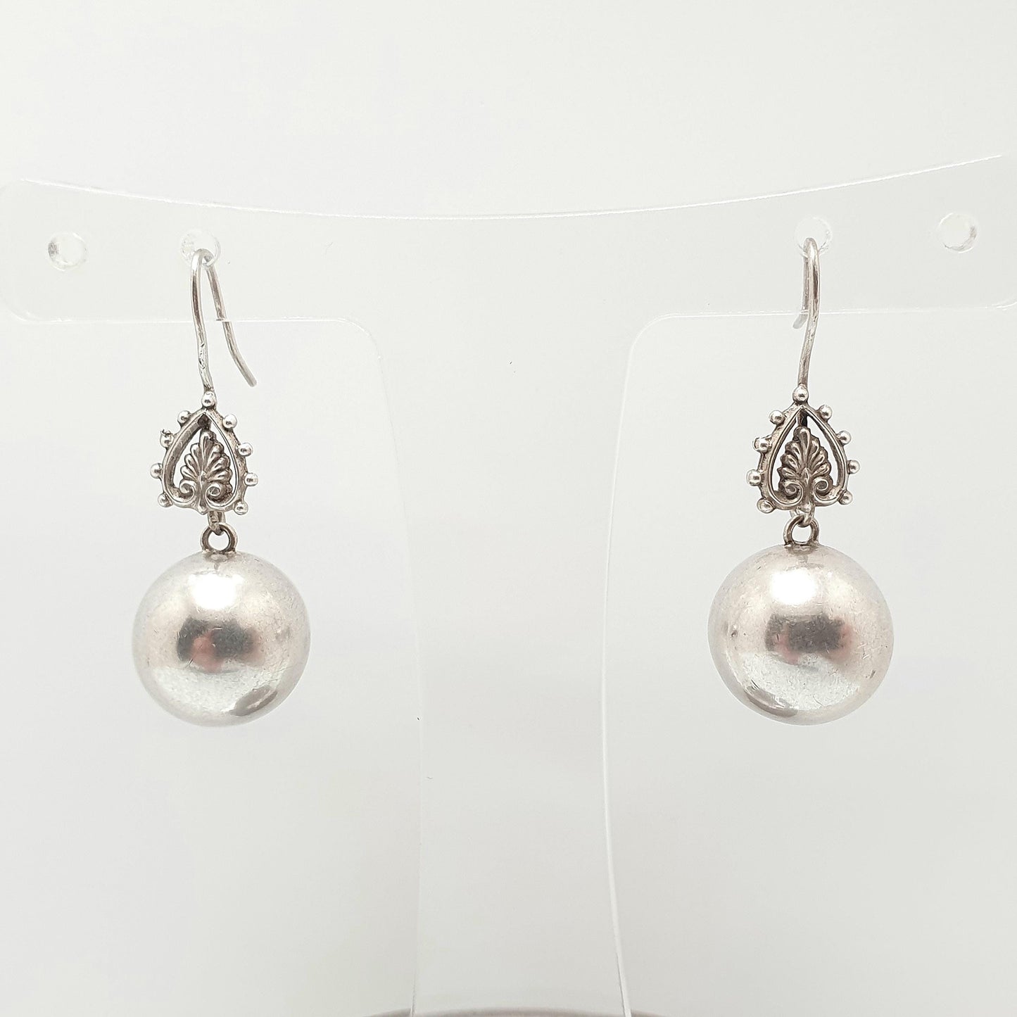 Antique Solid Silver Victorian Ball Earrings Hook Hanging Bead Hook Dangle Drop Genuine 1800s Vintage Jewelry Jewellery