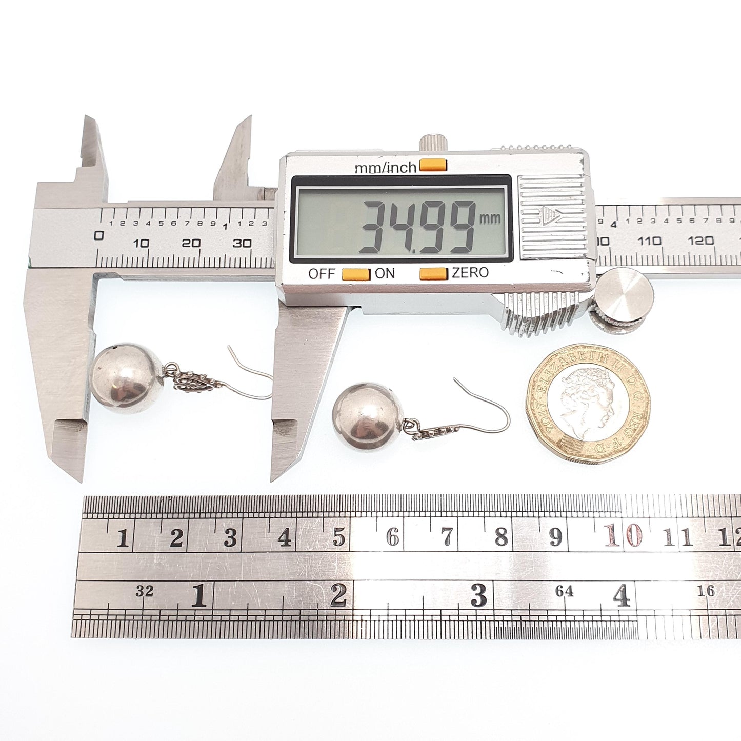 Antique Solid Silver Victorian Ball Earrings Hook Hanging Bead Hook Dangle Drop Genuine 1800s Vintage Jewelry Jewellery