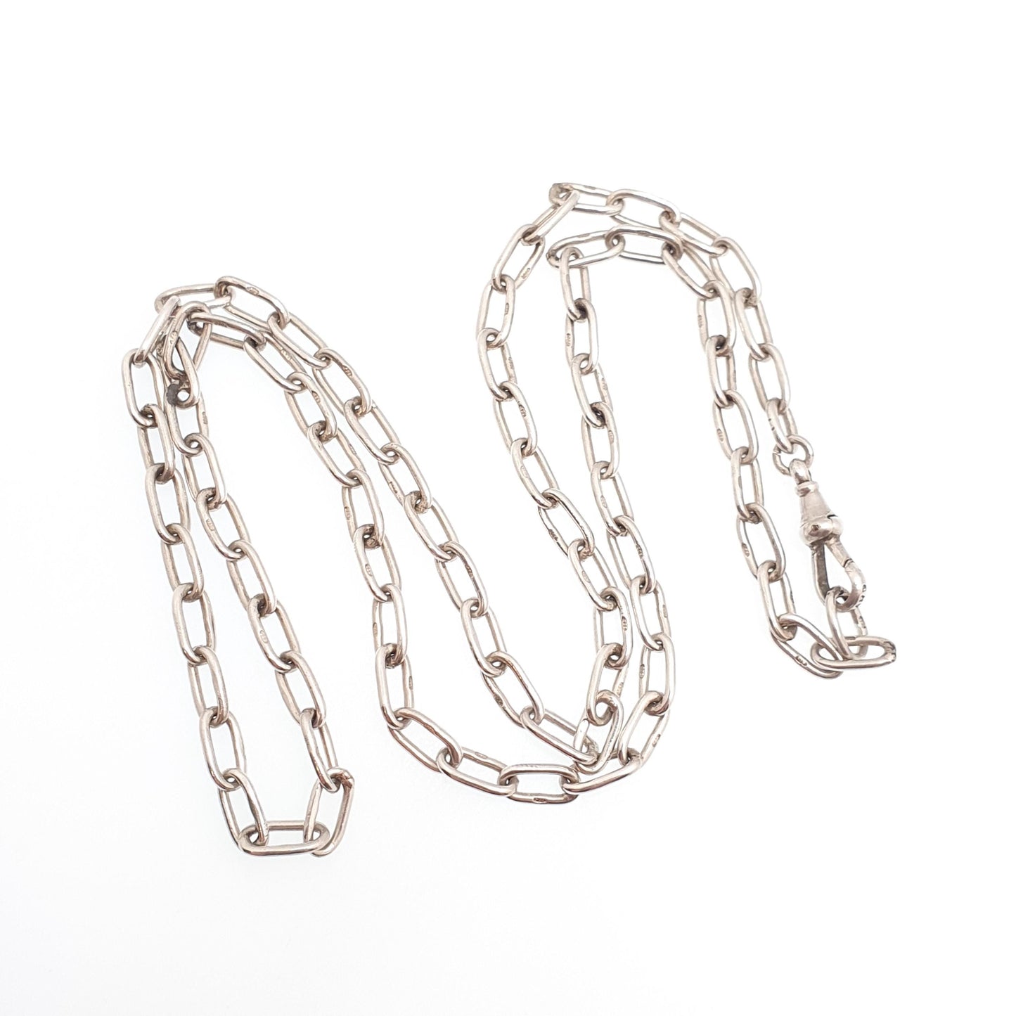 Antique Victorian Sterling Silver Chain Necklace Large Oval Cable Link Long Vintage Dog Clip 65cm 25.5" 26.91g