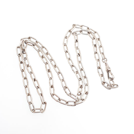 Antique Victorian Sterling Silver Chain Necklace Large Oval Cable Link Long Vintage Dog Clip 65cm 25.5" 26.91g