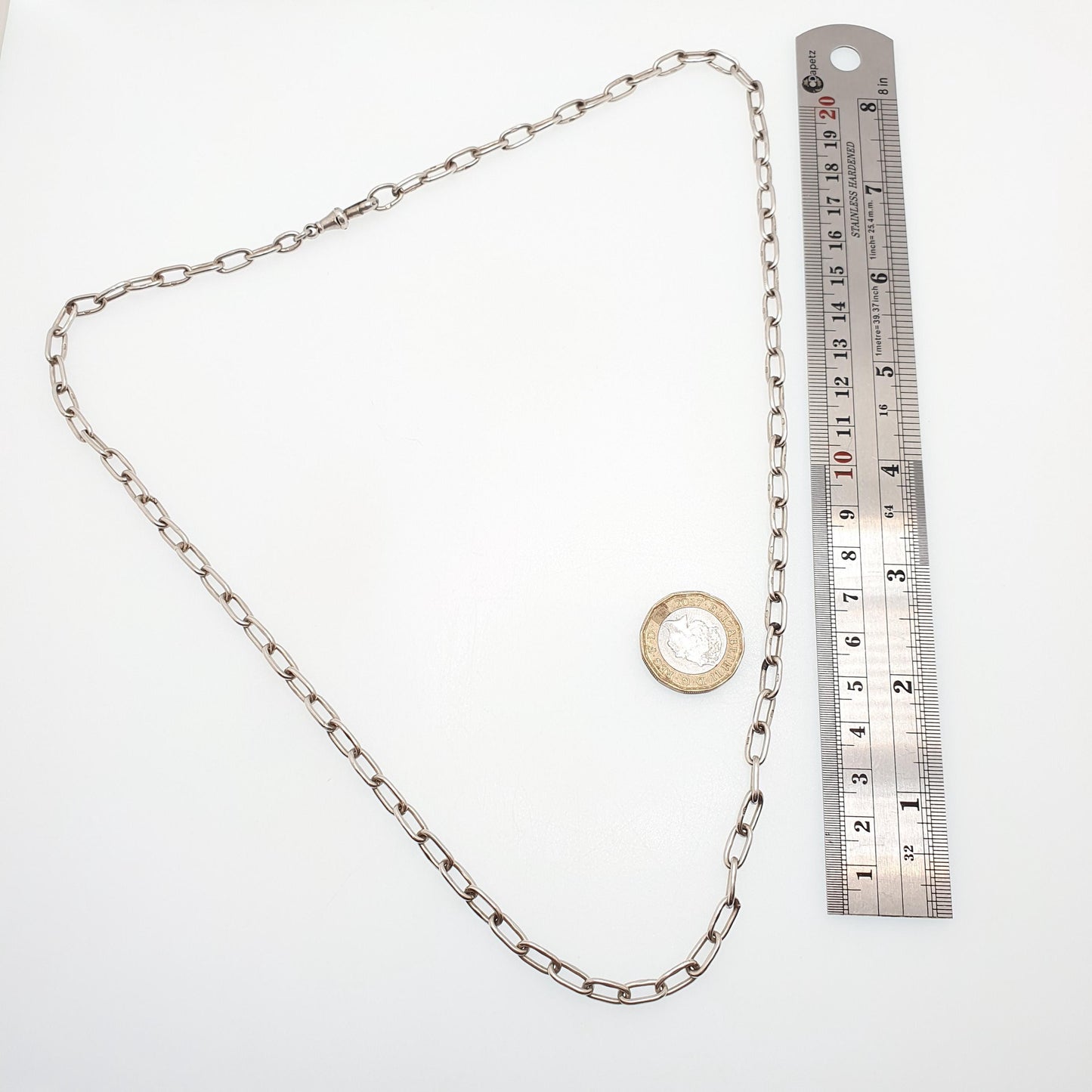 Antique Victorian Sterling Silver Chain Necklace Large Oval Cable Link Long Vintage Dog Clip 65cm 25.5" 26.91g