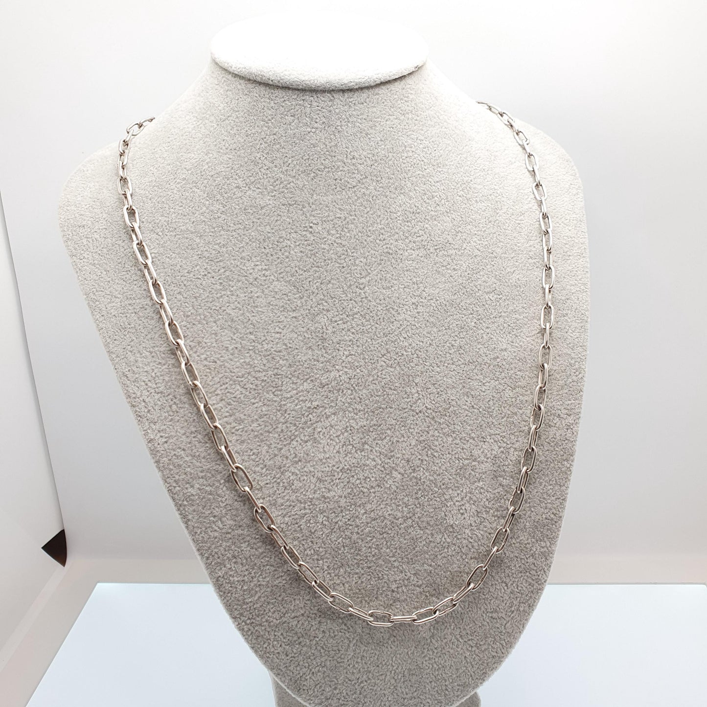 Antique Victorian Sterling Silver Chain Necklace Large Oval Cable Link Long Vintage Dog Clip 65cm 25.5" 26.91g