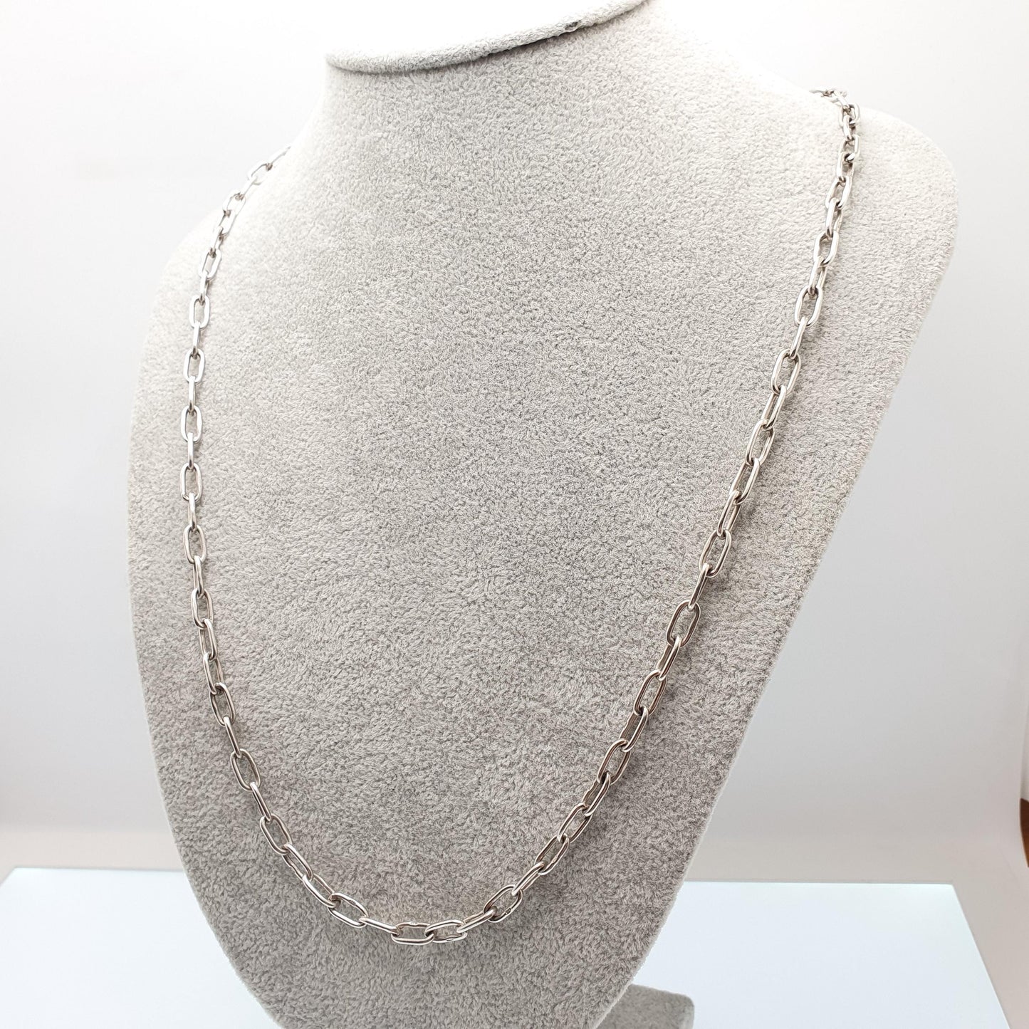 Antique Victorian Sterling Silver Chain Necklace Large Oval Cable Link Long Vintage Dog Clip 65cm 25.5" 26.91g