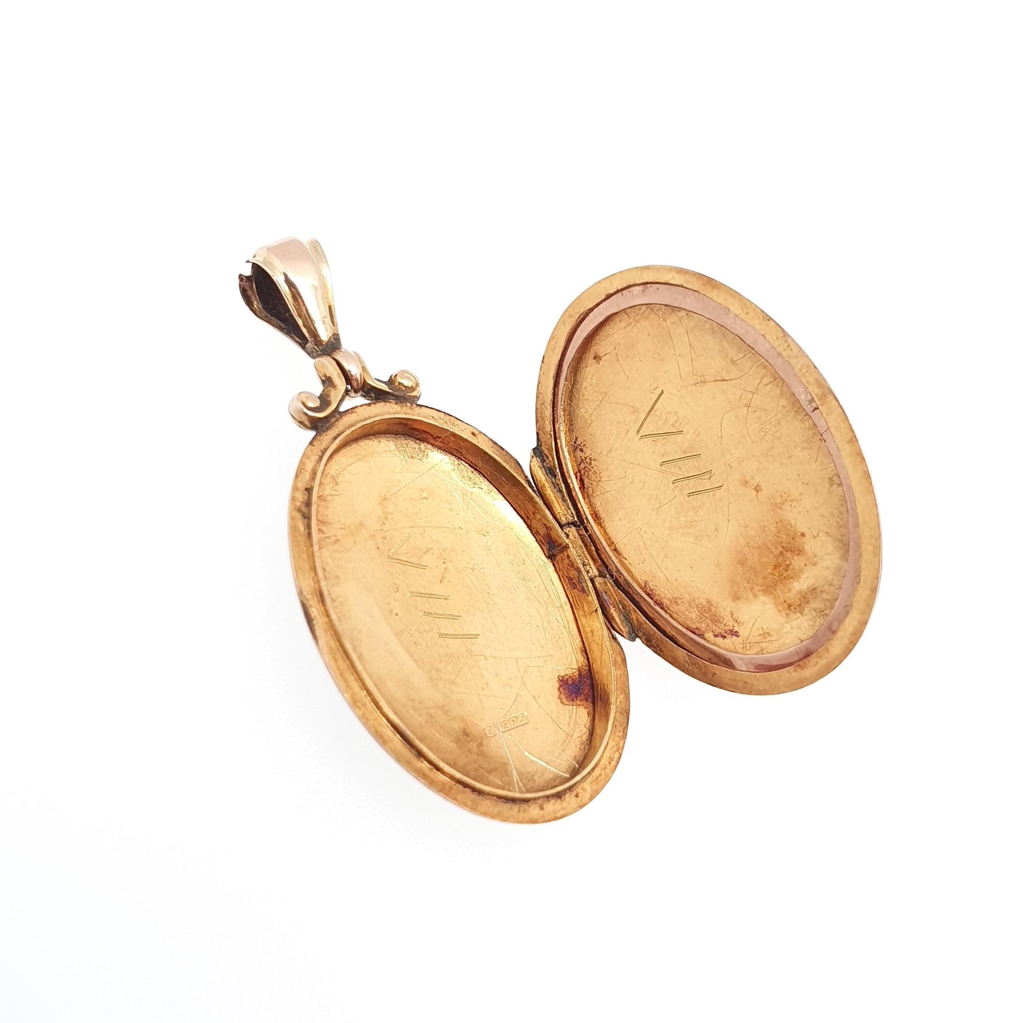 Antique Solid 9k 375 Gold Locket Oval 1907 Hallmark Shield Engraved All 9ct 9kt Gold Necklace Photo Picture Pendant Jewelry Jewellery