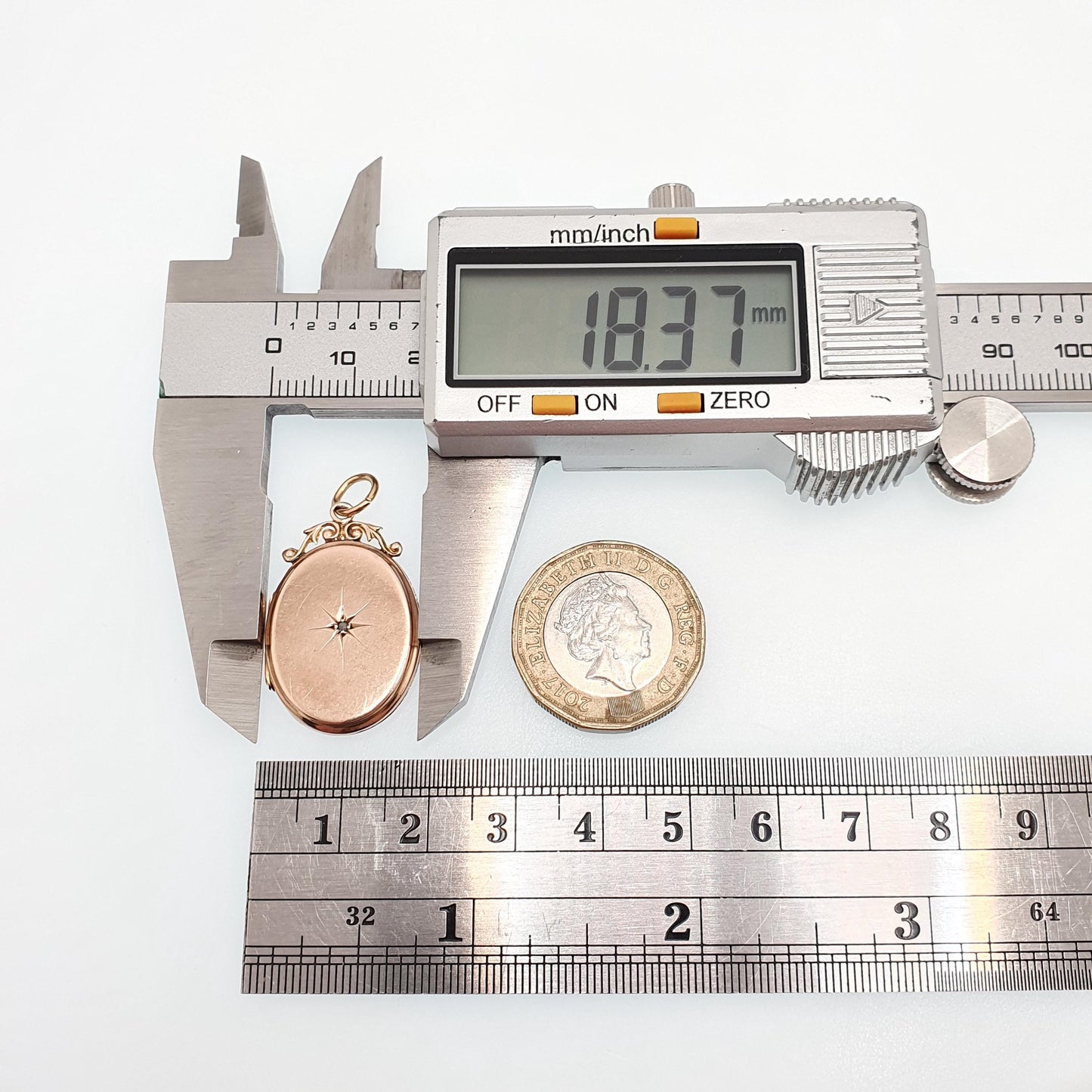 Antique 9ct 9k Rose Gold Diamond Locket Pendant Star Oval Solid 375 Back & Front Silver Setting Necklace Jewelry Jewellery