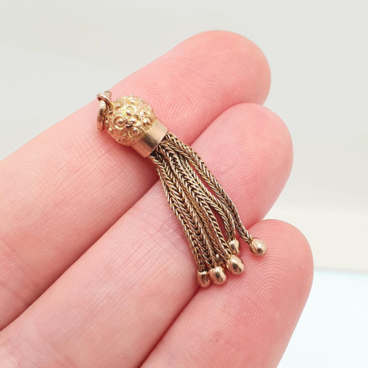 Antique 9ct Gold Tassel Fob Victorian Necklace Pendant Solid 9k 9kt Yellow Charm 1800s Genuine Albert Albertina Vintage