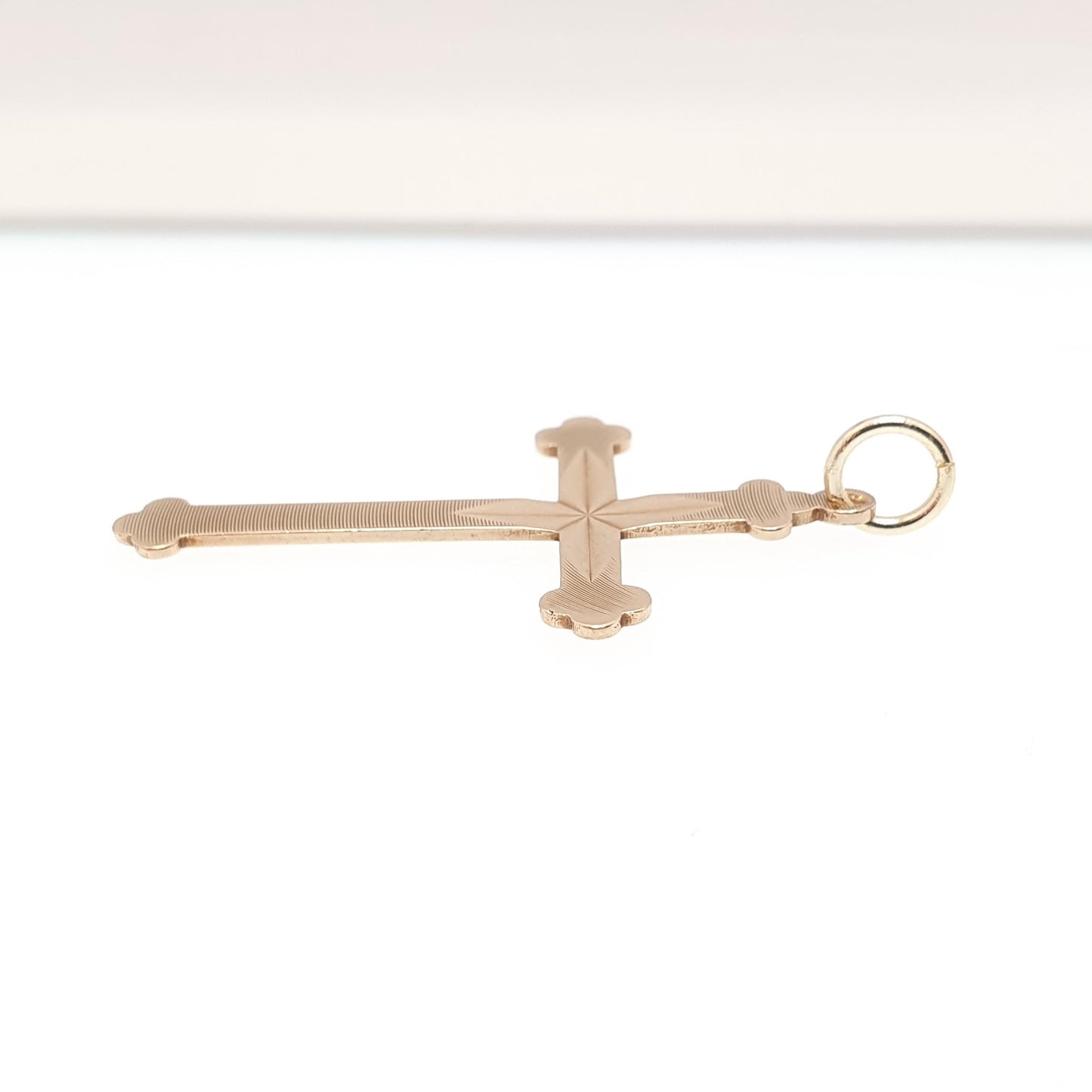 Vintage 9ct 9k Gold Crucifix Pendant Bulbed Cross Necklace Large Solid 9kt Necklace Jewellery Jewelry