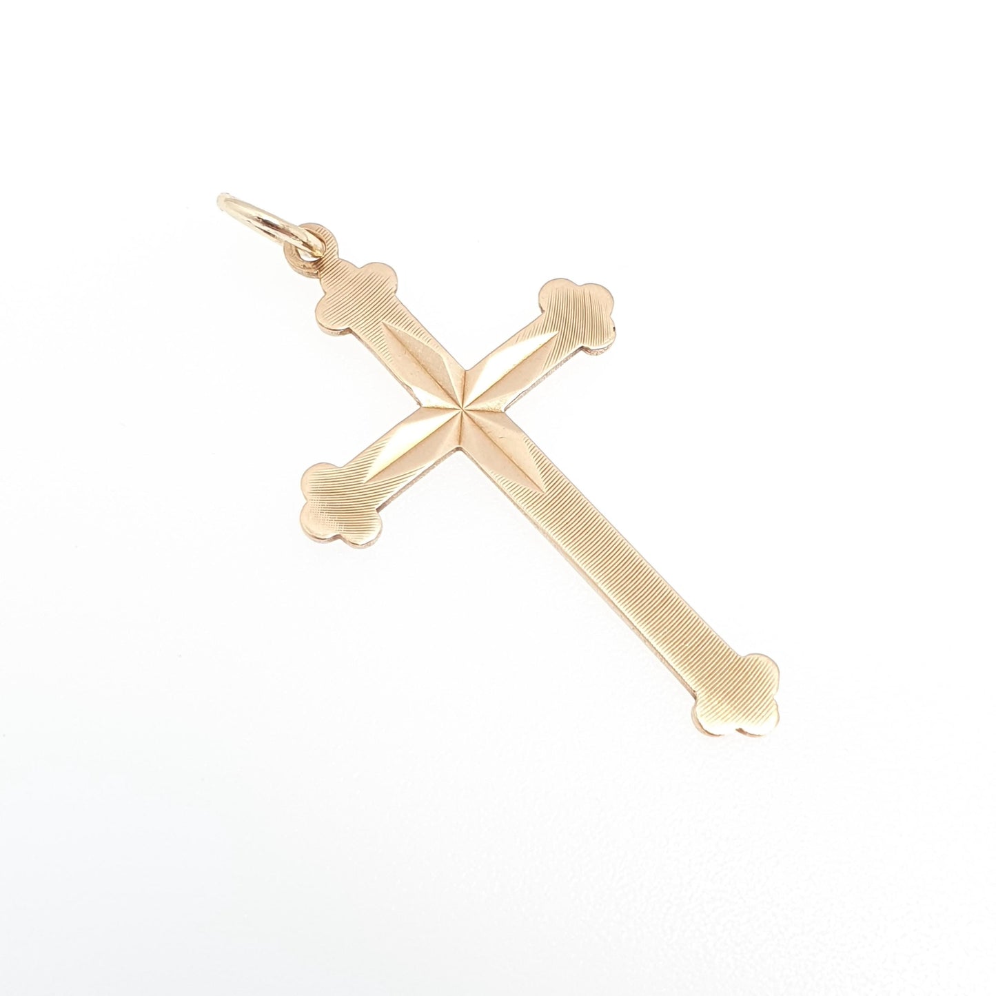 Vintage 9ct 9k Gold Crucifix Pendant Bulbed Cross Necklace Large Solid 9kt Necklace Jewellery Jewelry