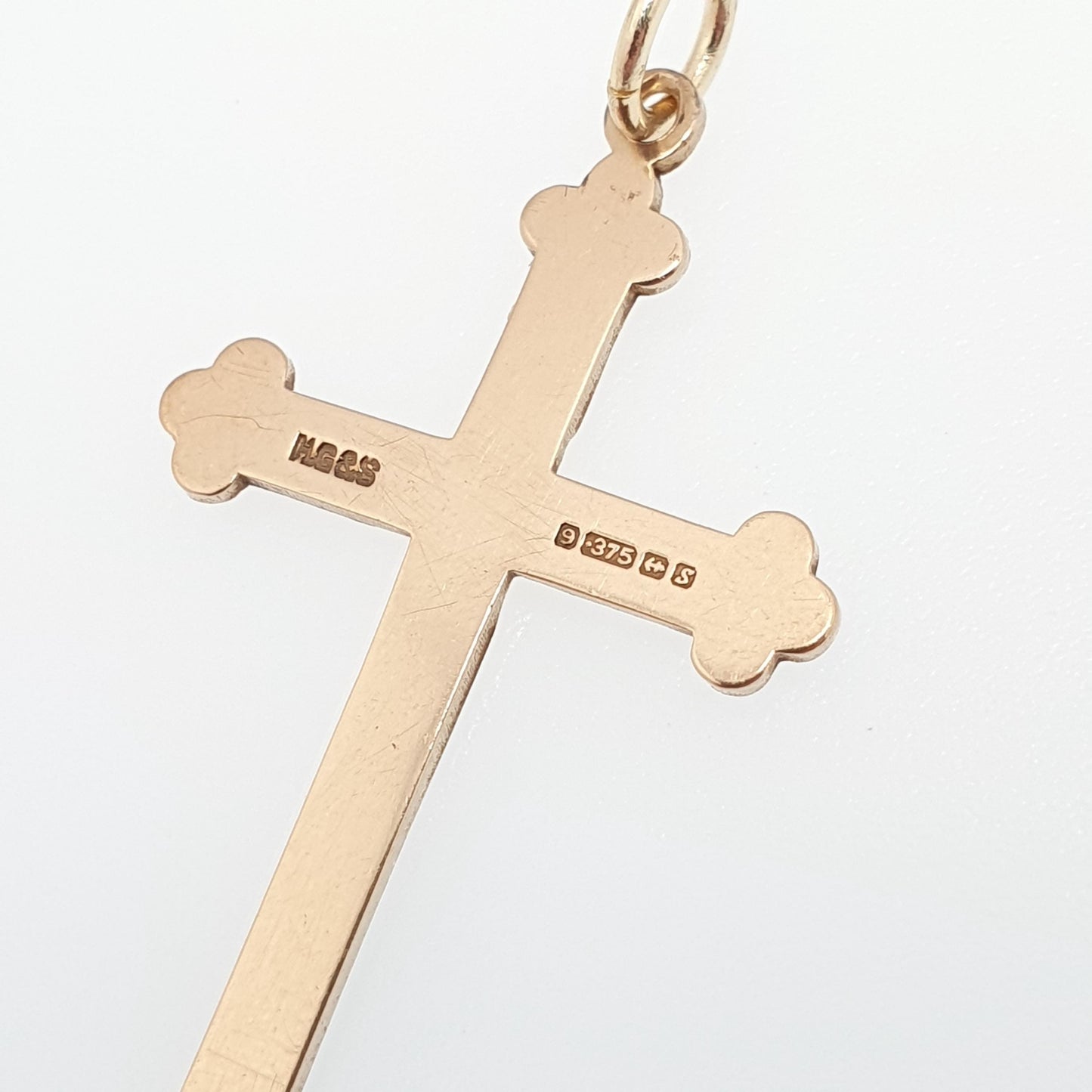 Vintage 9ct 9k Gold Crucifix Pendant Bulbed Cross Necklace Large Solid 9kt Necklace Jewellery Jewelry