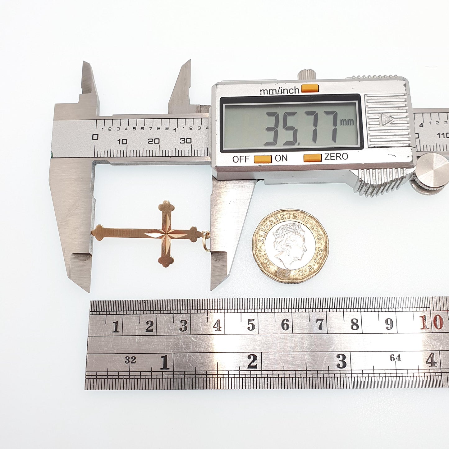 Vintage 9ct 9k Gold Crucifix Pendant Bulbed Cross Necklace Large Solid 9kt Necklace Jewellery Jewelry